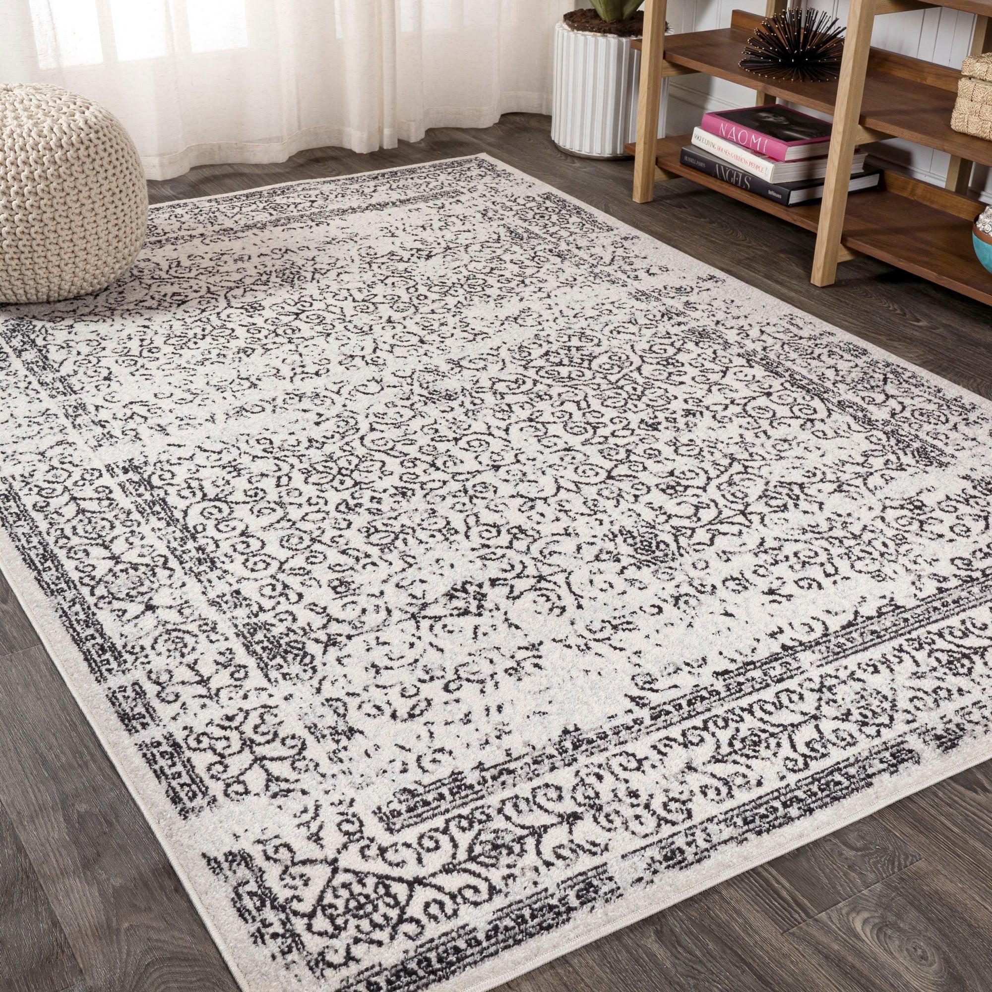 Inigo Black and White Cottage Medallion Area Rug - JONATHAN Y