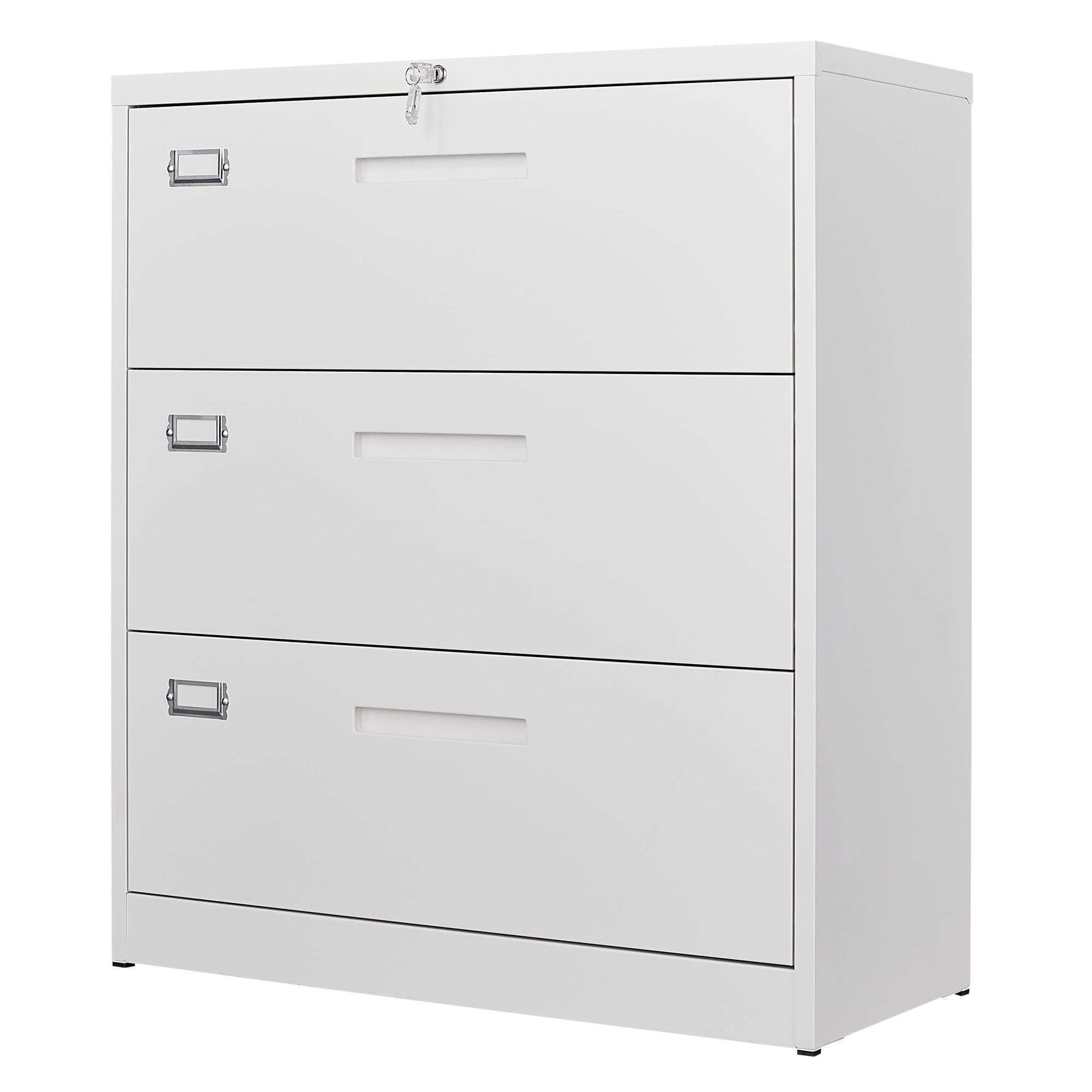 White Metal 3-Drawer Lockable Vertical Filing Cabinet