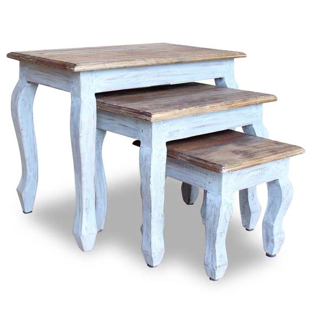 Elegant Trio Vintage Reclaimed Wood Nesting Tables