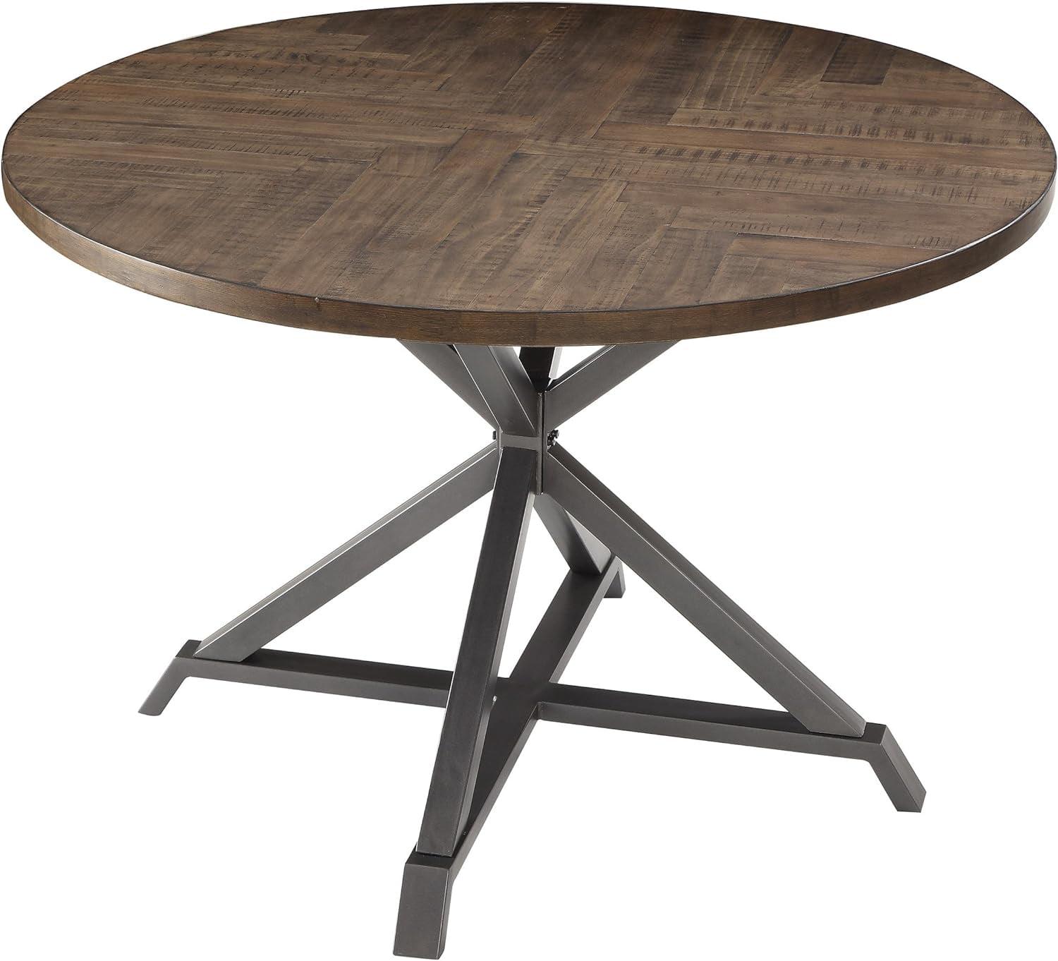 Medium Round Reclaimed Pine Industrial Dining Table