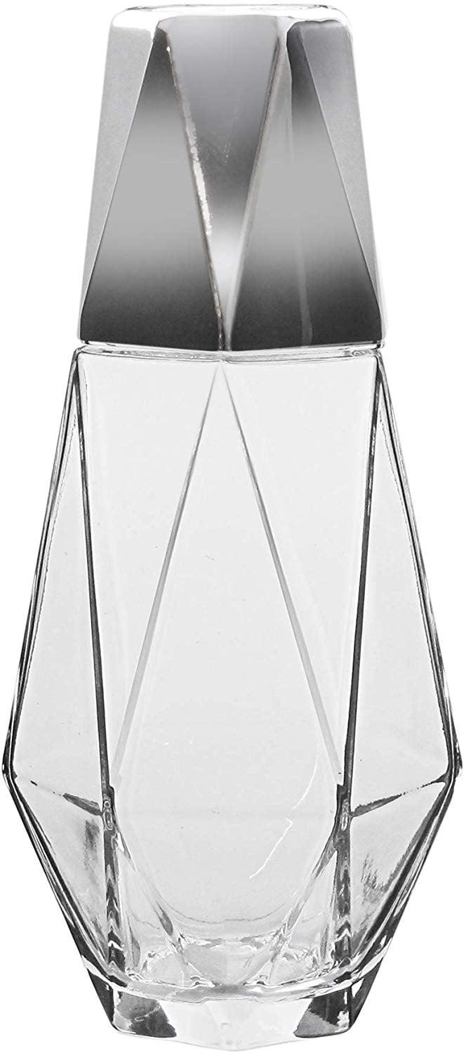 Geometric Clear and Silver Crystal Water Carafe with Tumbler Lid