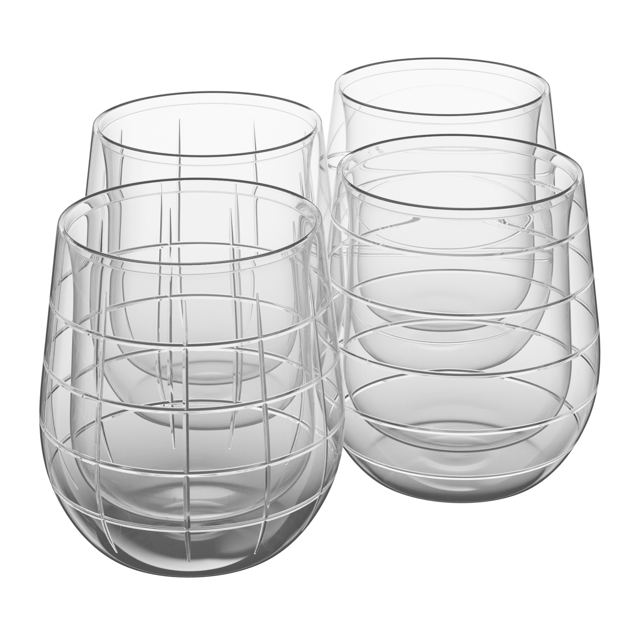 Fifth Avenue Crystal Medallion Double Wall Set of 4, 9 oz, Water Glasses for Cocktails, & More, Textured Etched Patterns