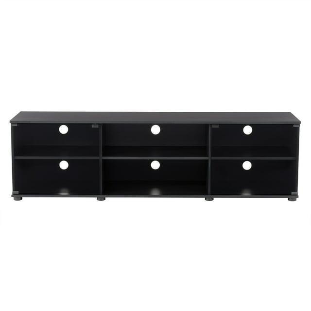 Fiji Ravenwood Black Engineered Wood TV Stand with Glass Doors for TVs up to 85"
