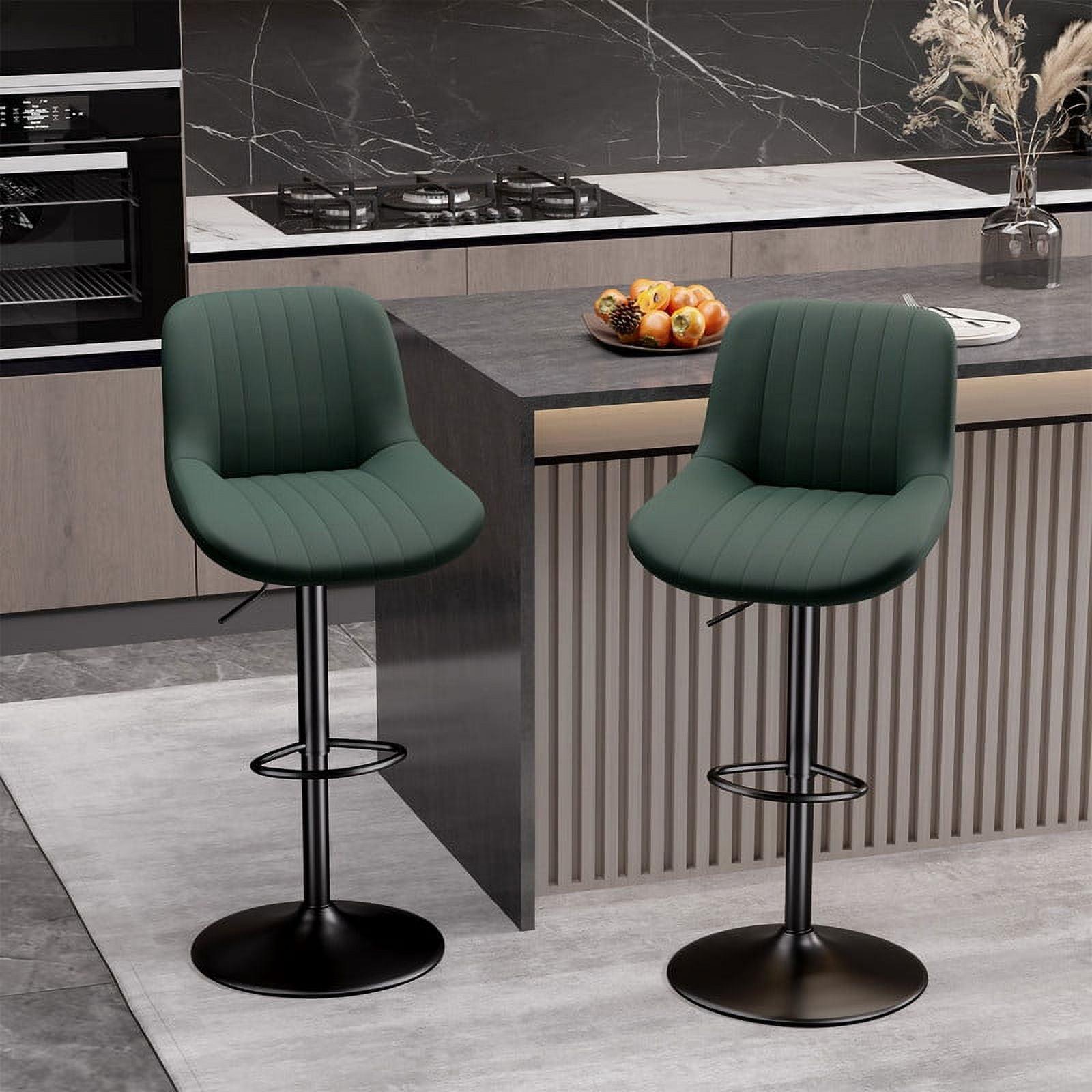 Hawsaiy Adjustable Bar Stools Set of 2, Swivel Counter Height Bar Chairs with Back, Modern Technical Fabric Barstools for Kitchen Island & Home, Green