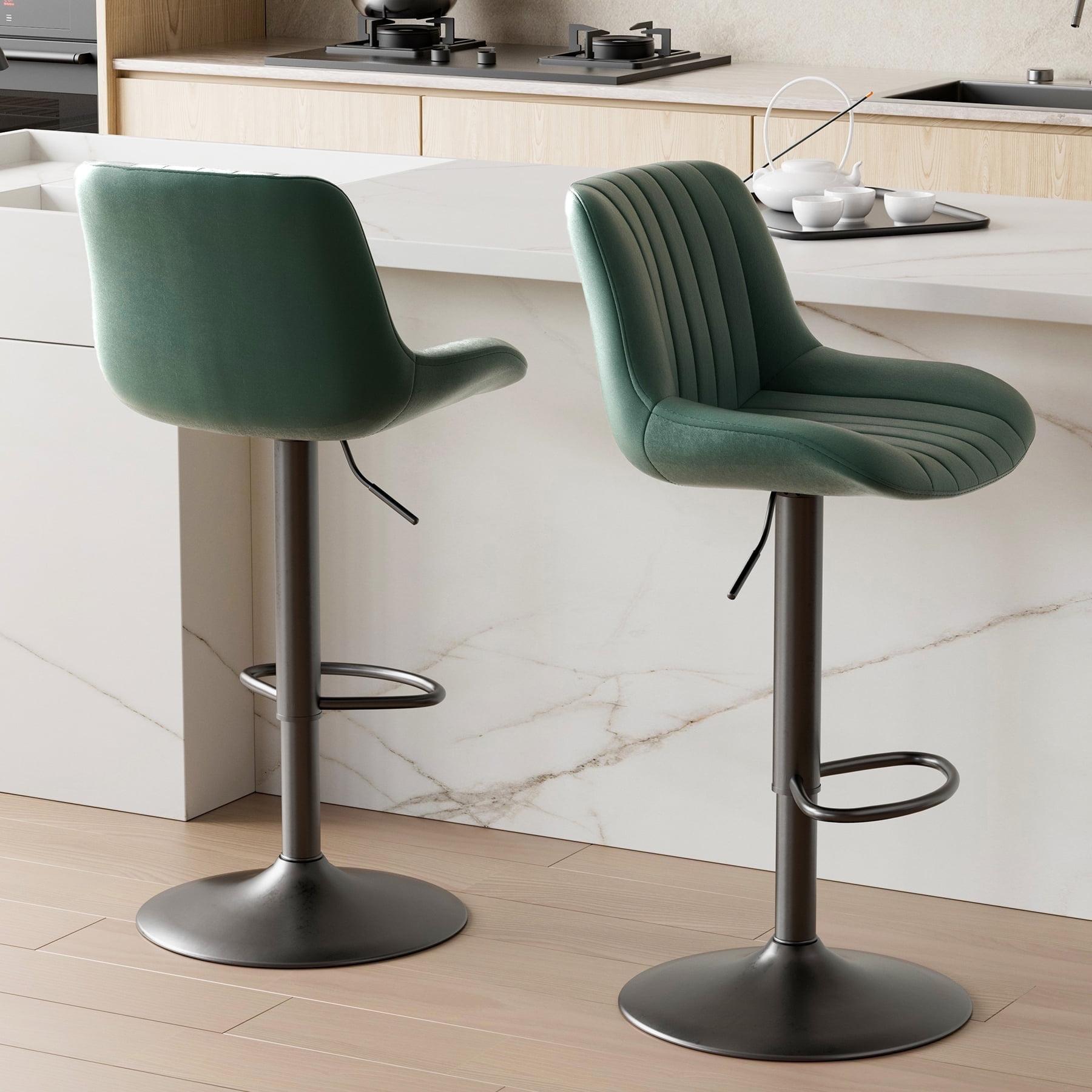 Hawsaiy Adjustable Bar Stools Set of 2, Swivel Counter Height Bar Chairs with Back, Modern Technical Fabric Barstools for Kitchen Island & Home, Green