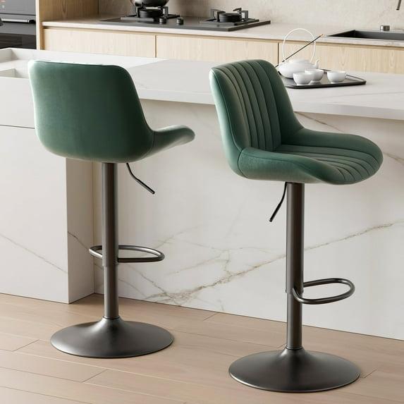 Hawsaiy Adjustable Bar Stools Set of 2, Swivel Counter Height Bar Chairs with Back, Modern Technical Fabric Barstools for Kitchen Island & Home, Green