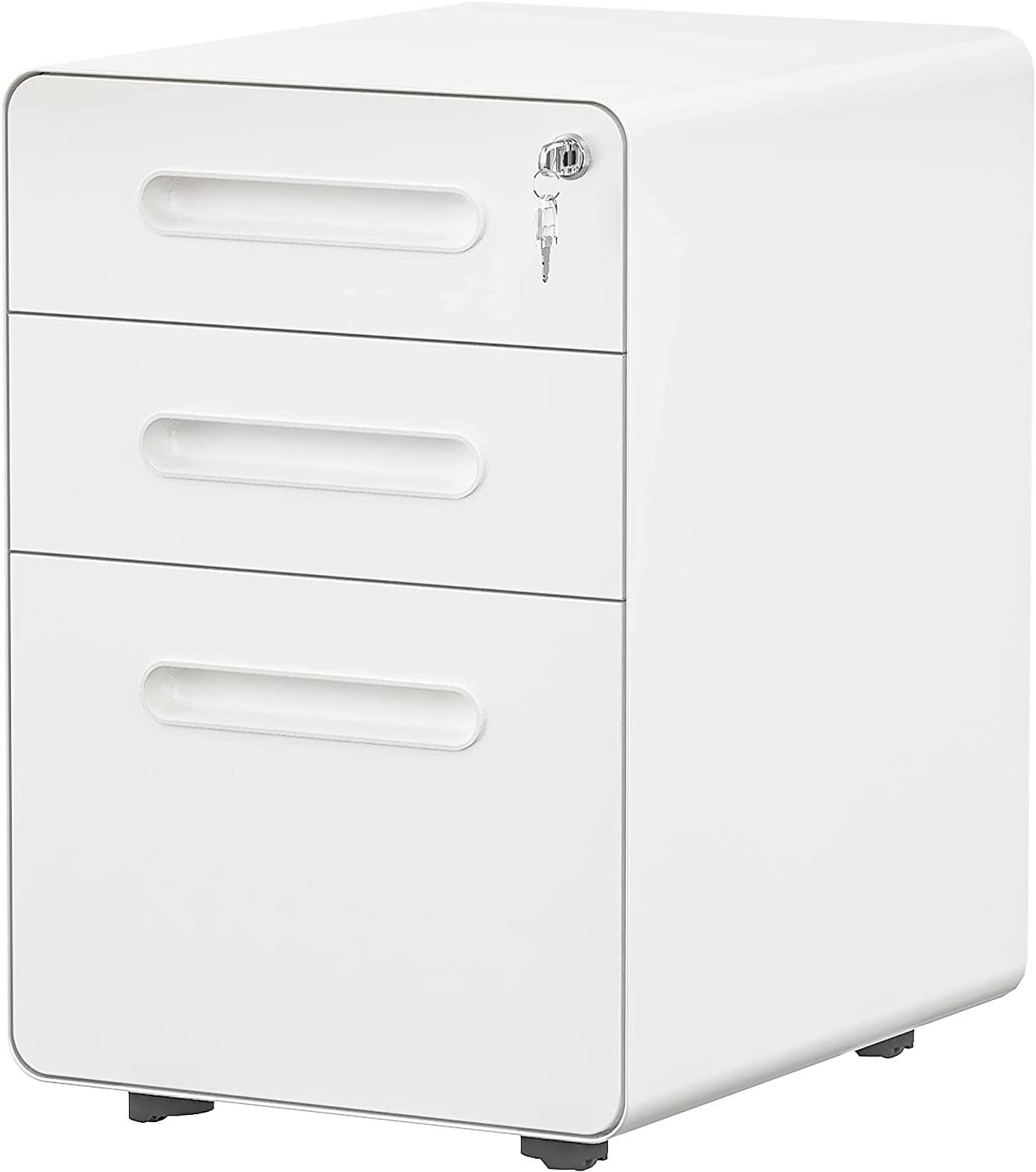 White Metal 3-Drawer Lockable Mobile File Cabinet