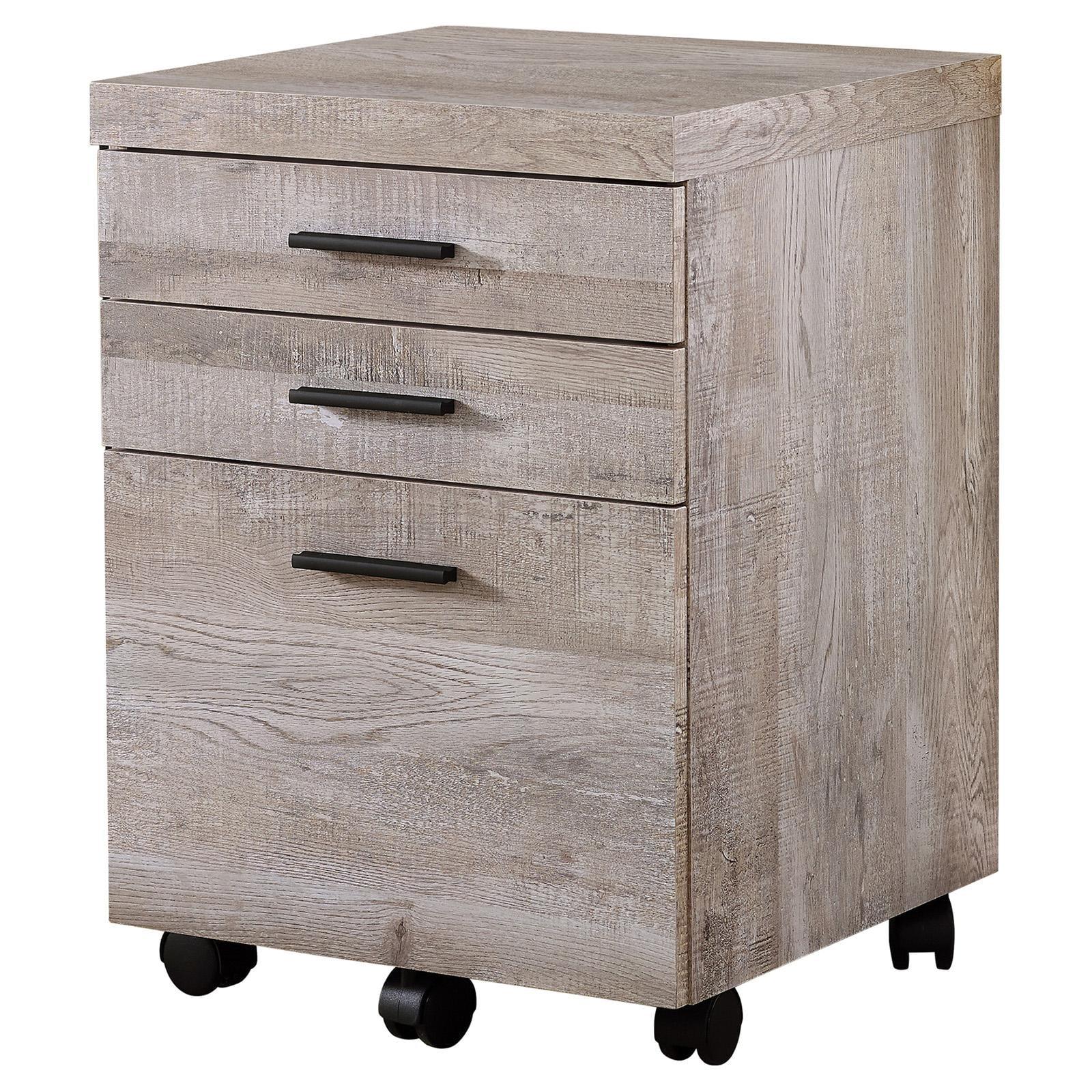 Brown Transitional Mobile 3-Drawer Lockable Filing Cabinet