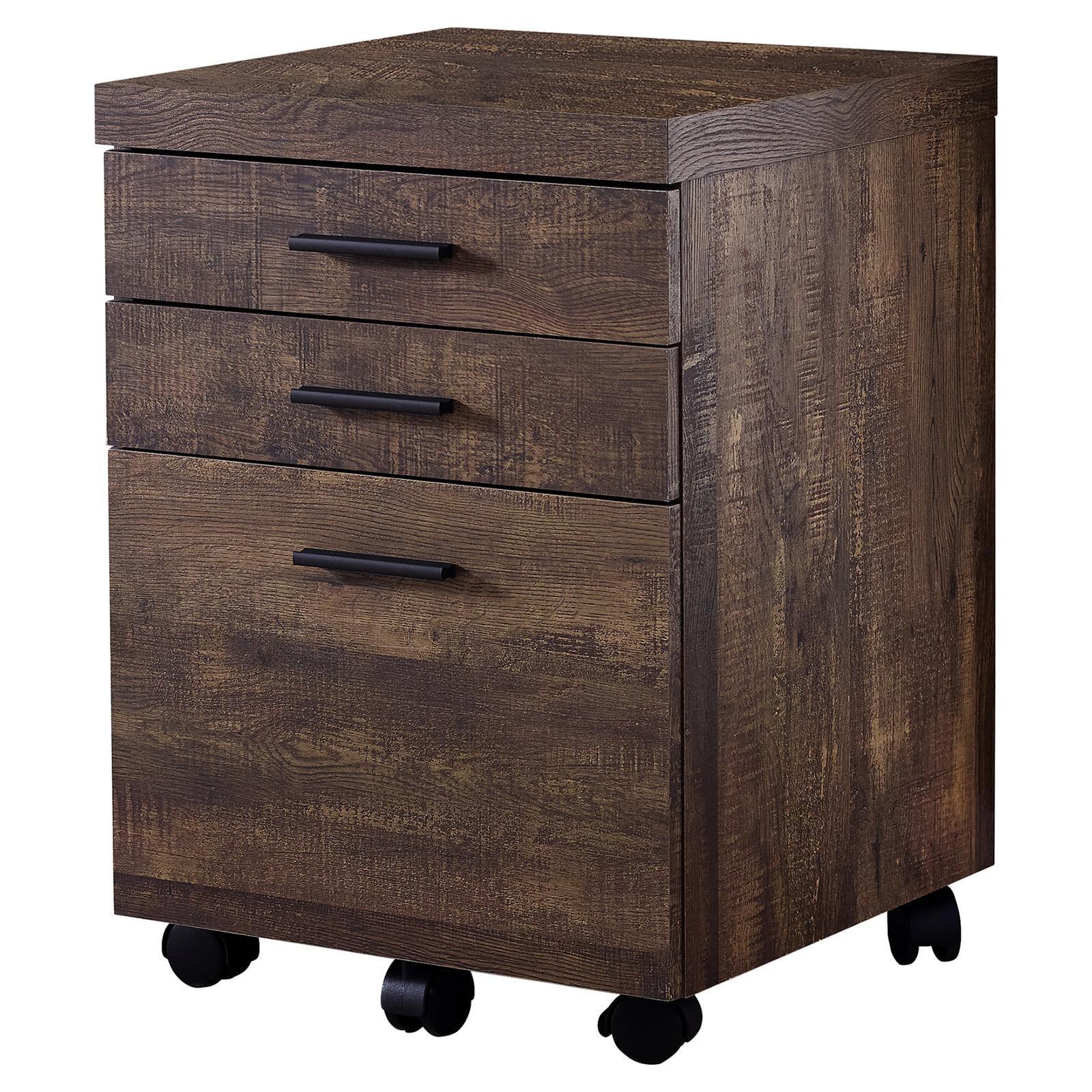 Transitional Brown Mobile 3-Drawer Legal File Cabinet with Lock