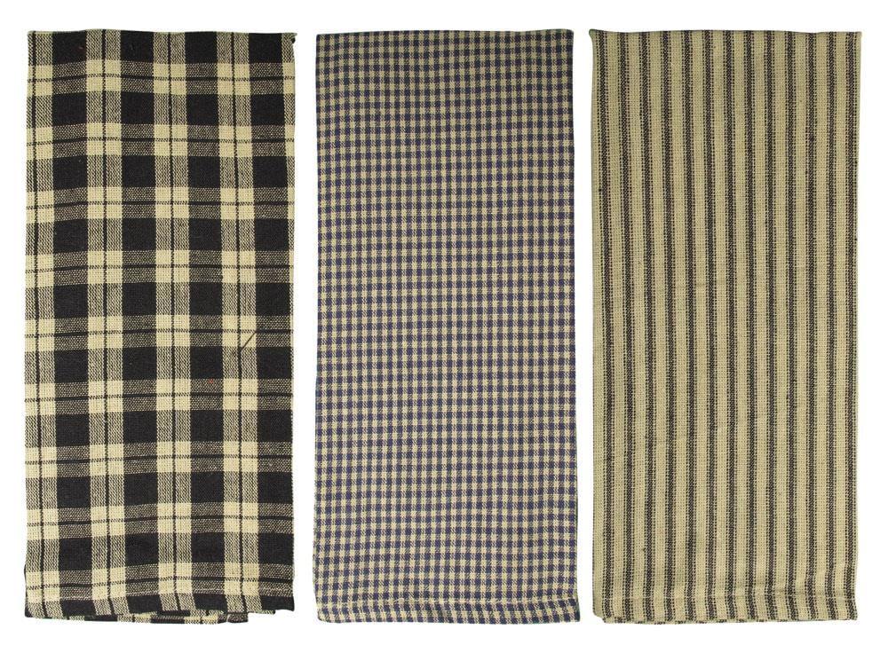 Fillurbasket Farmhouse Kitchen Towels, Black and Striped Buffalo Checked Plaid, 3 Count