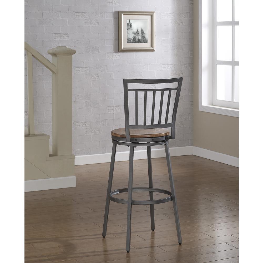 Stockton 25" Metal Swivel Stool - Slate Grey - Golden Oak Seat