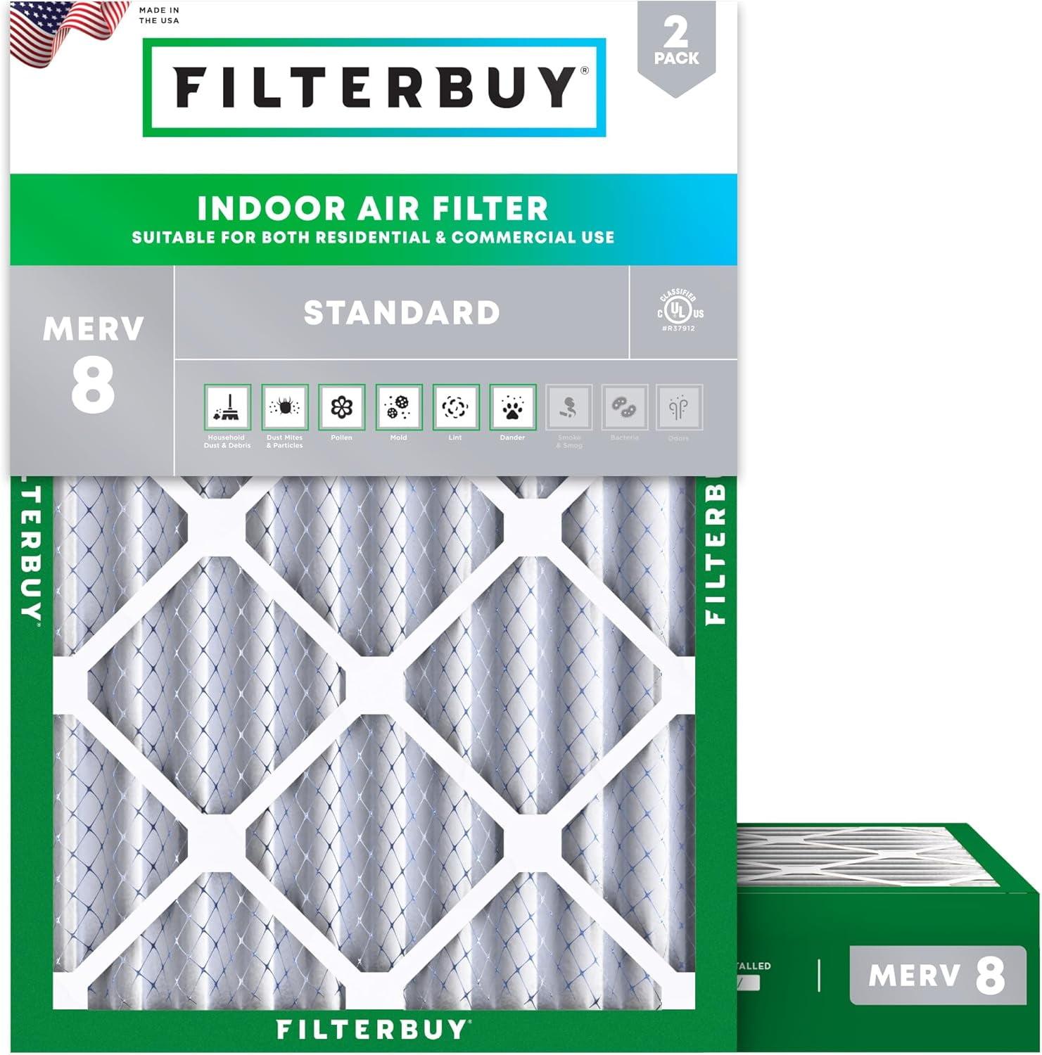 Filterbuy 16x21x4 MERV 8 (MPR 600) Dust Defense, Pleated HVAC AC Furnace Air Filters (2-Pack)