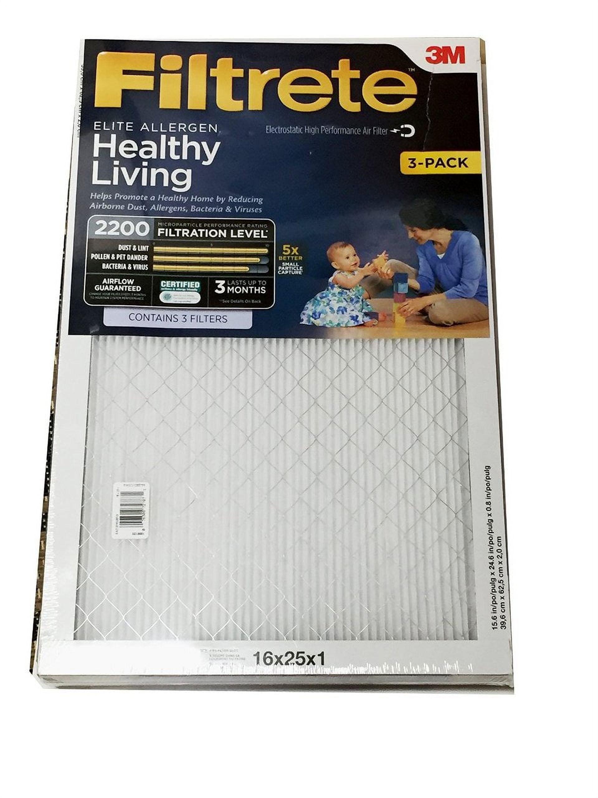 Filtrete MPR 2200 16 x 25 x 1 Elite Allergen Reduction HVAC Air Filter, 3-Pack