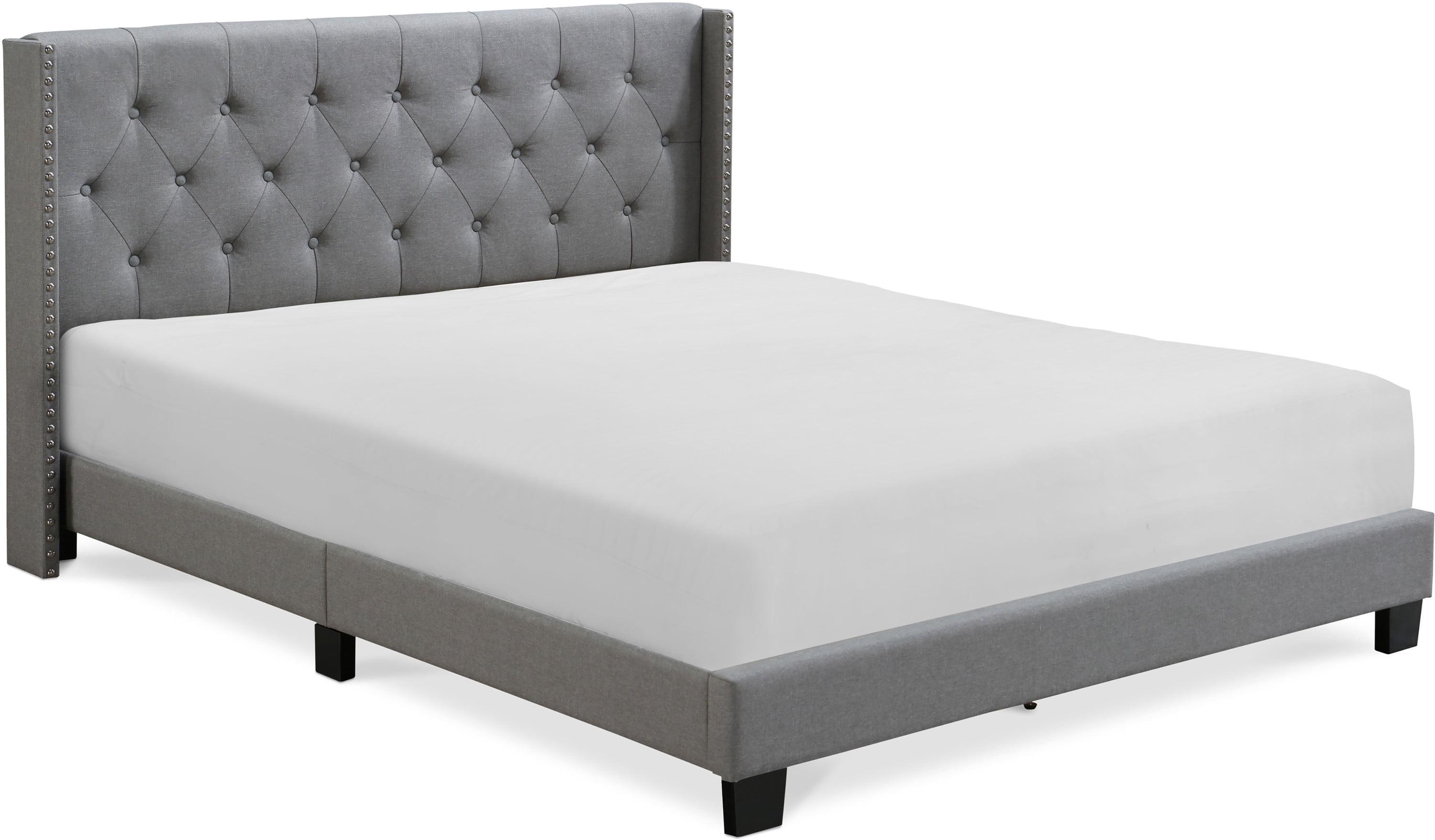 Gray Queen Linen Tufted Upholstered Bed with Wingback Headboard