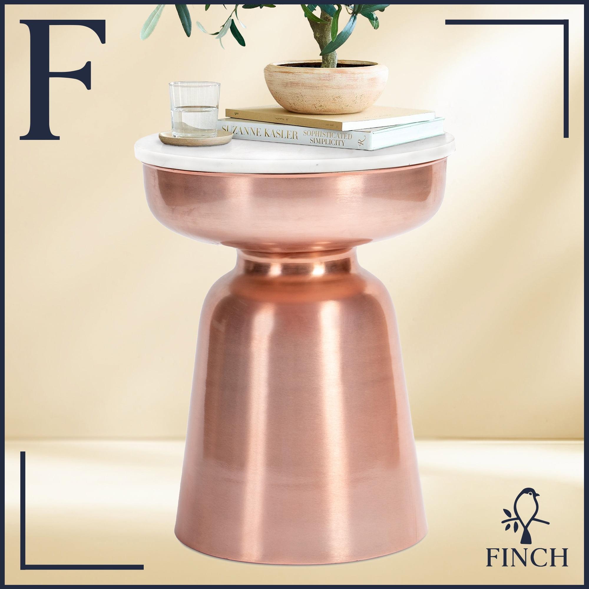 Finch Adler Metal Accent Side Table 16 Hourglass Shape Ivory White Rose Gold