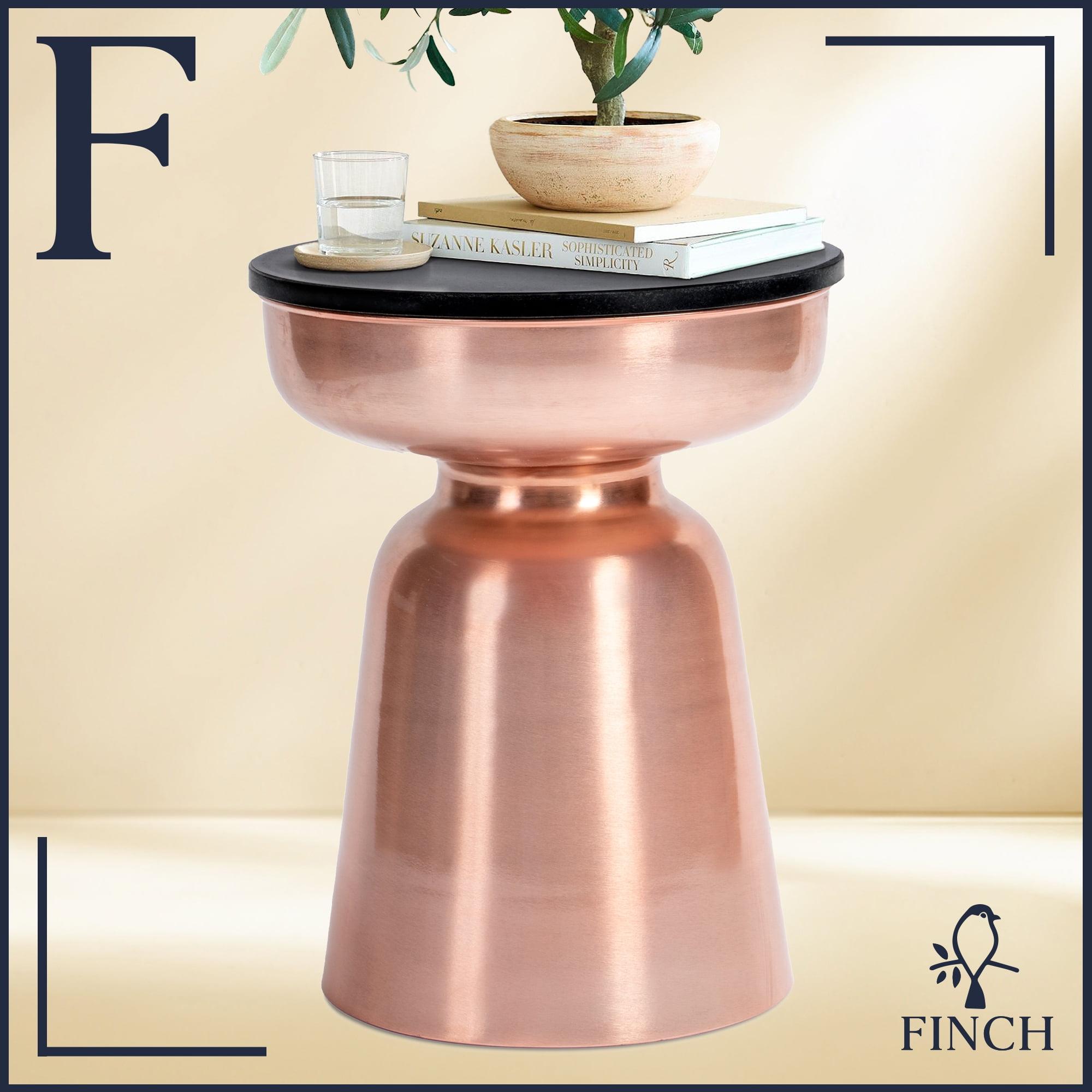 Finch Finch Adler Rothko Accent Side Table, Granite Top, Brushed Brass or Rose Gold Base, Hourglass Shape