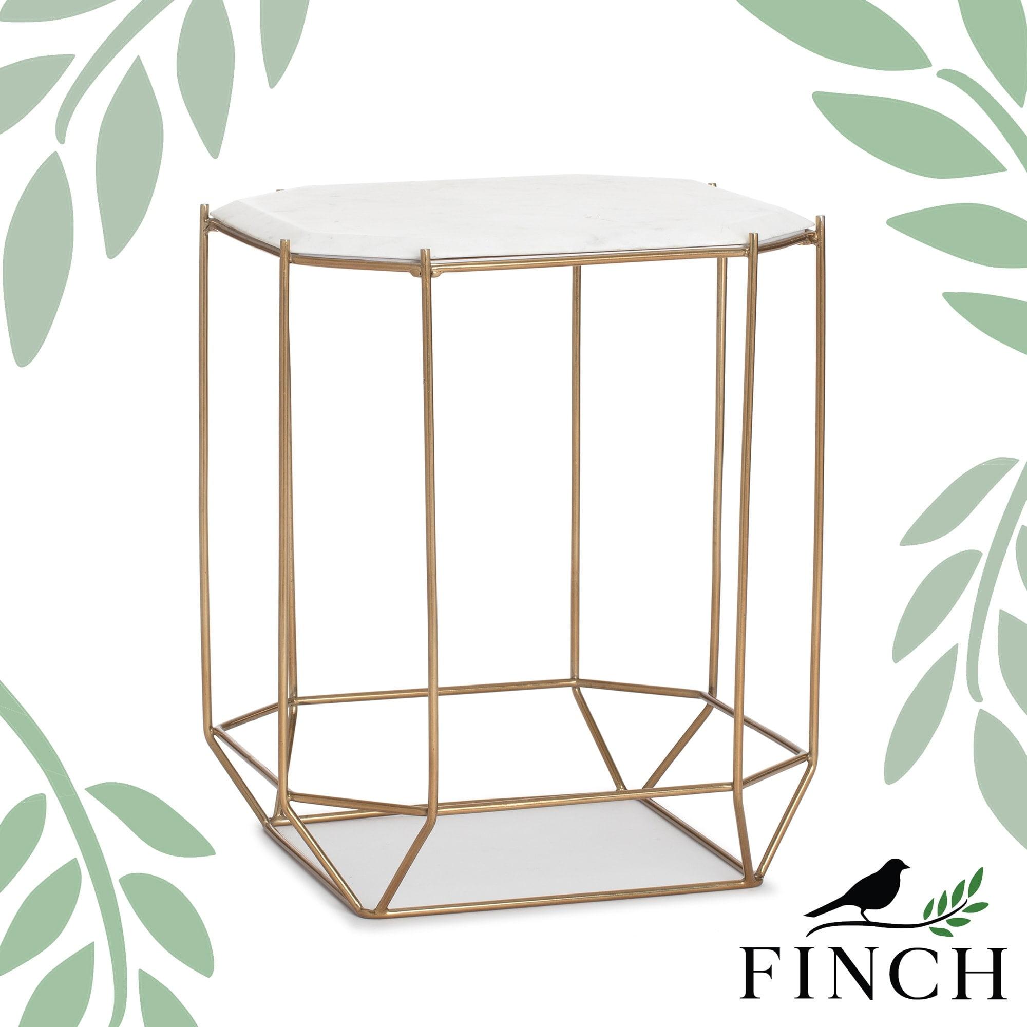 Finch Colton Solid Marble Top Accent Table with Metal Base White/Gold: Luxury Glam Style, Iron Frame, Square Shape