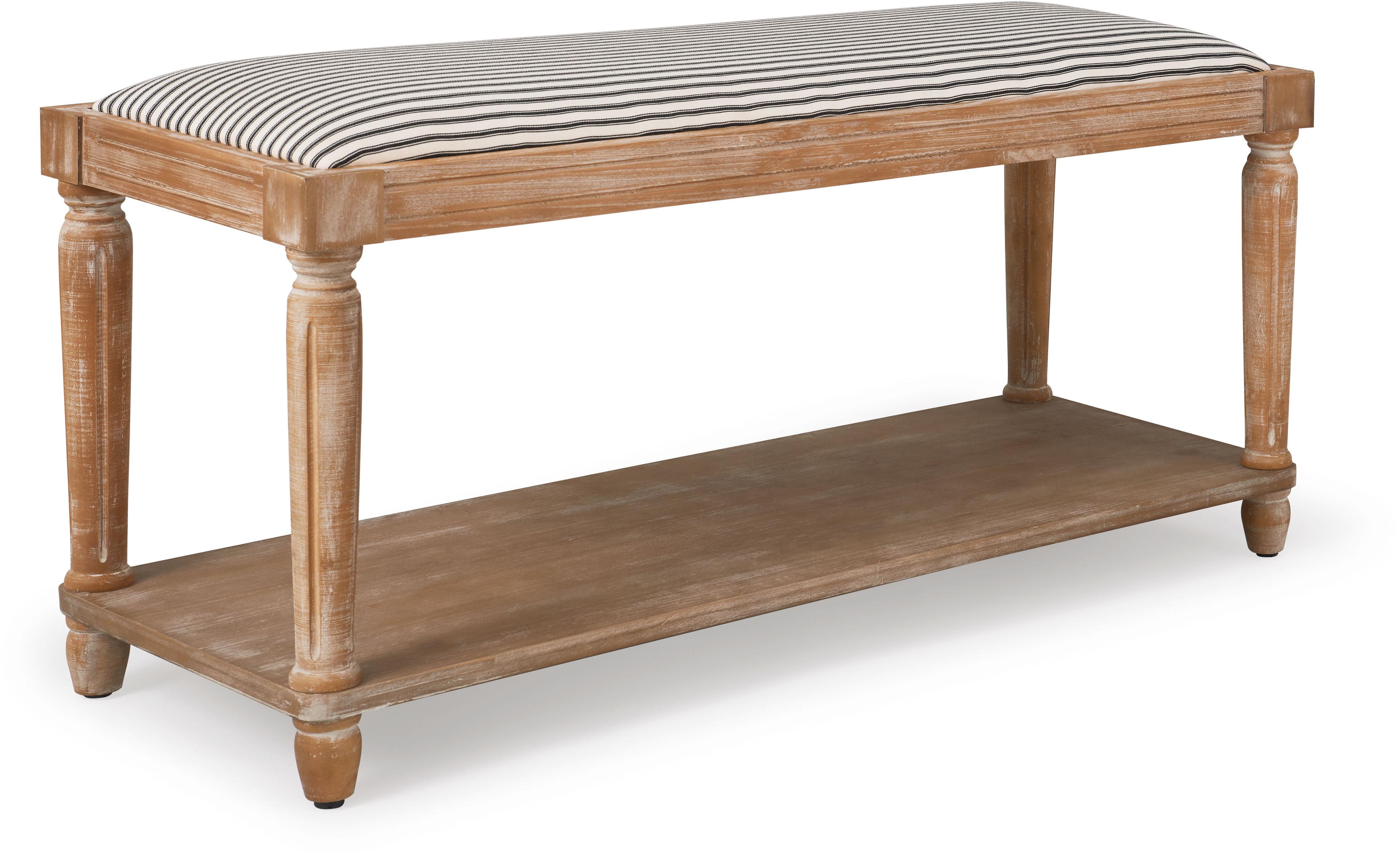 Distressed Natural Cottage-Style Upholstered Bench with Storage