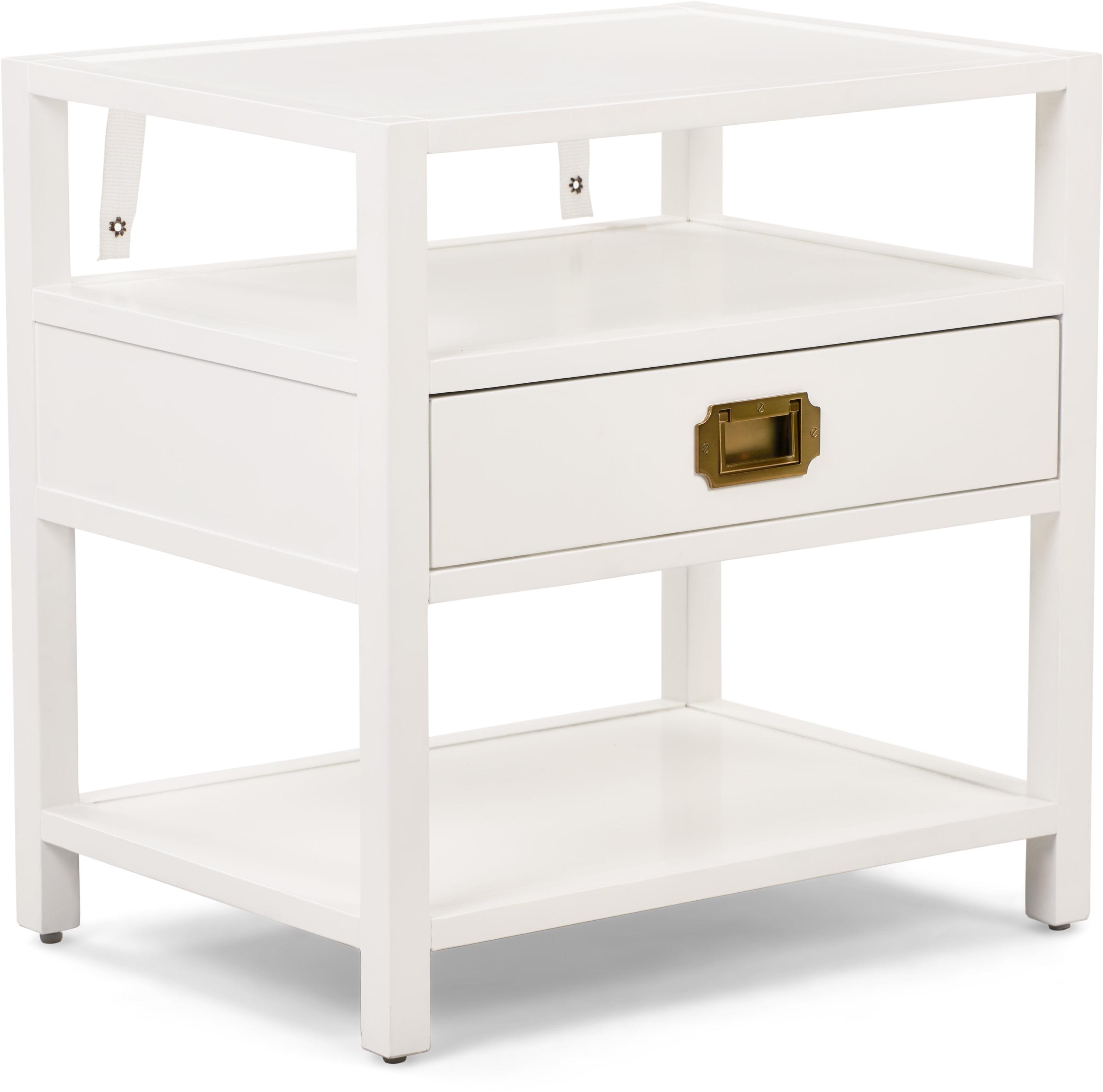 Contemporary White Wood and Brass Accent Side Table with Storage