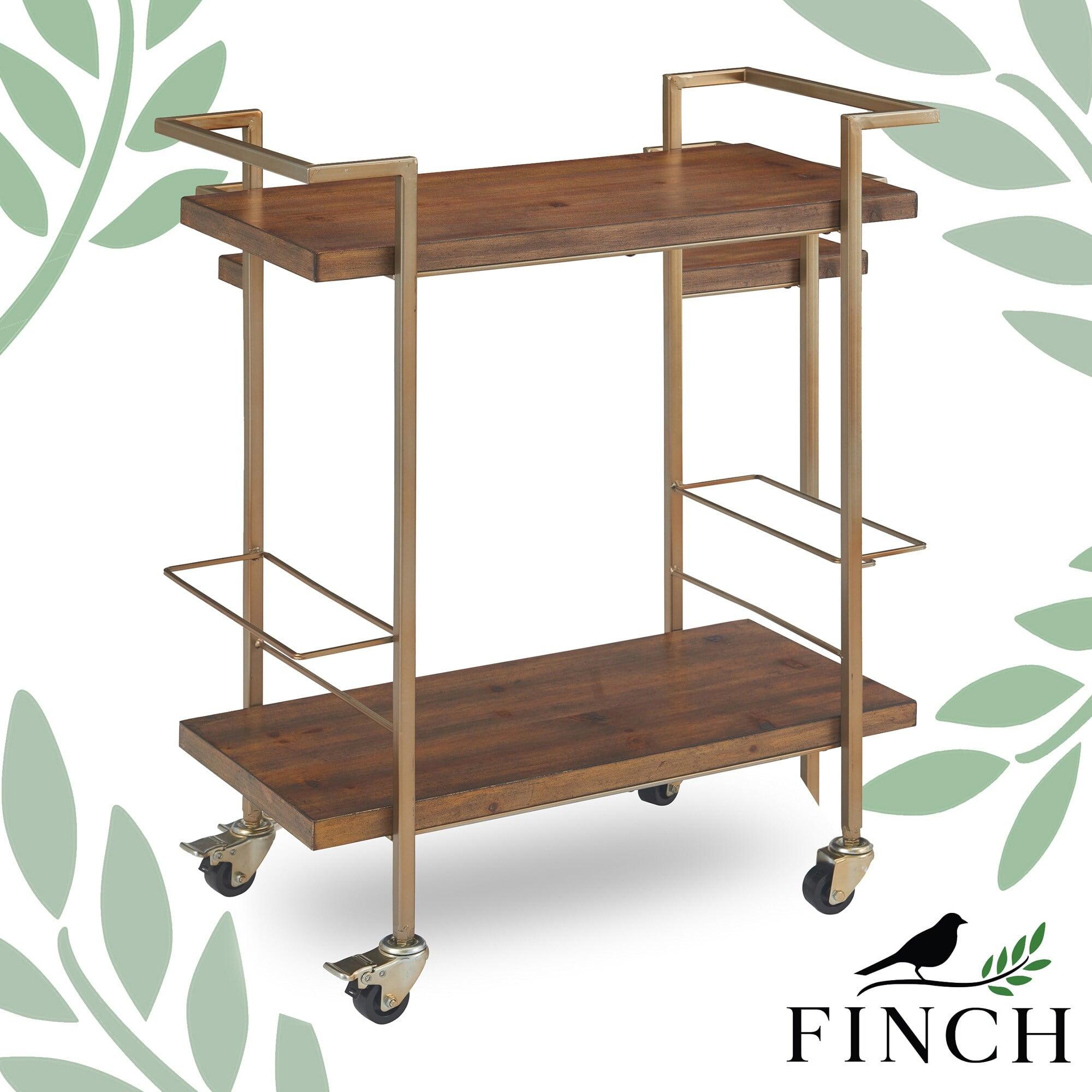 Industrial Walnut & Gold Bar Cart with Wine Rack and Storage