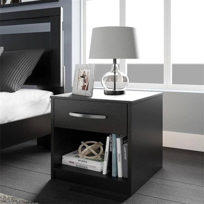 Finch Nightstand Black/Gray: Modern Design, Metal Hardware, Storage Shelf - Signature Design by Ashley