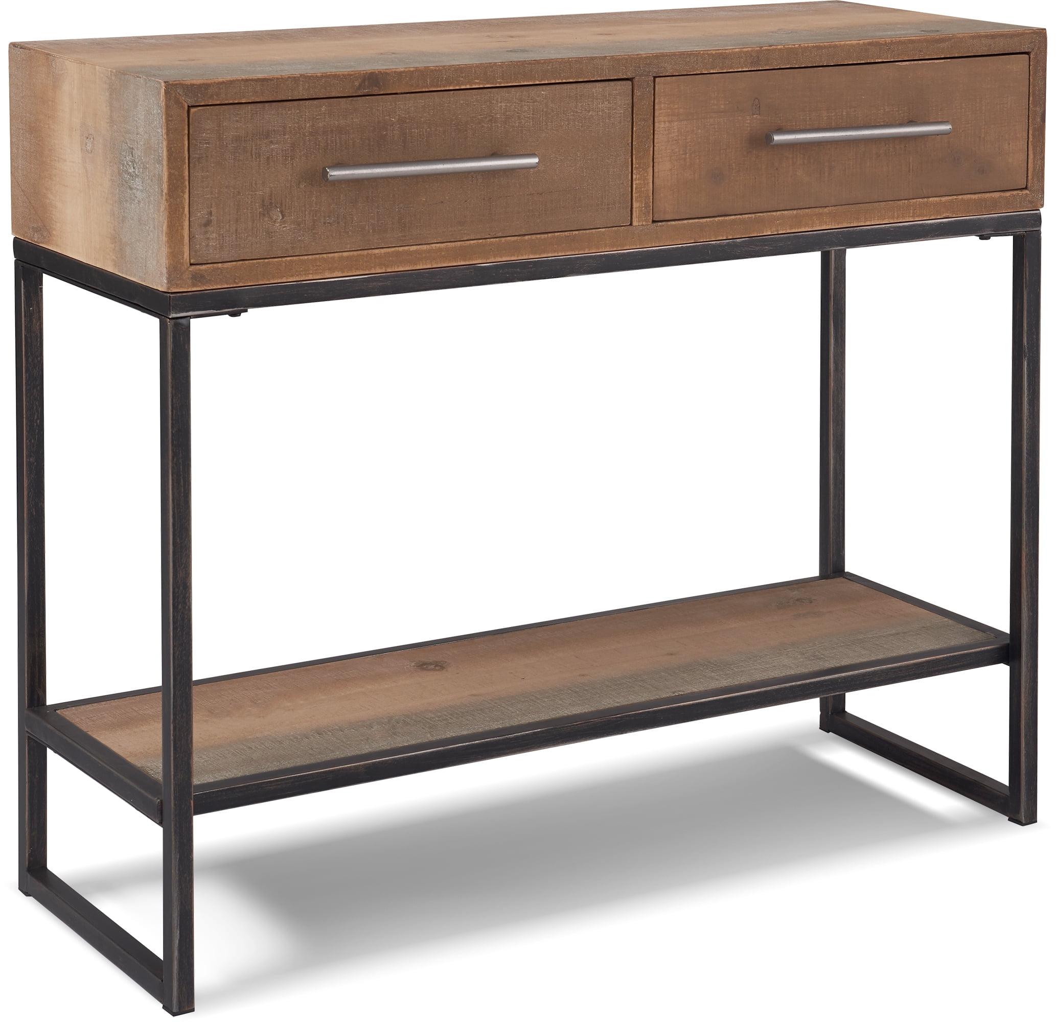 Rustic Wood and Metal Console Table with Dual Storage Drawers