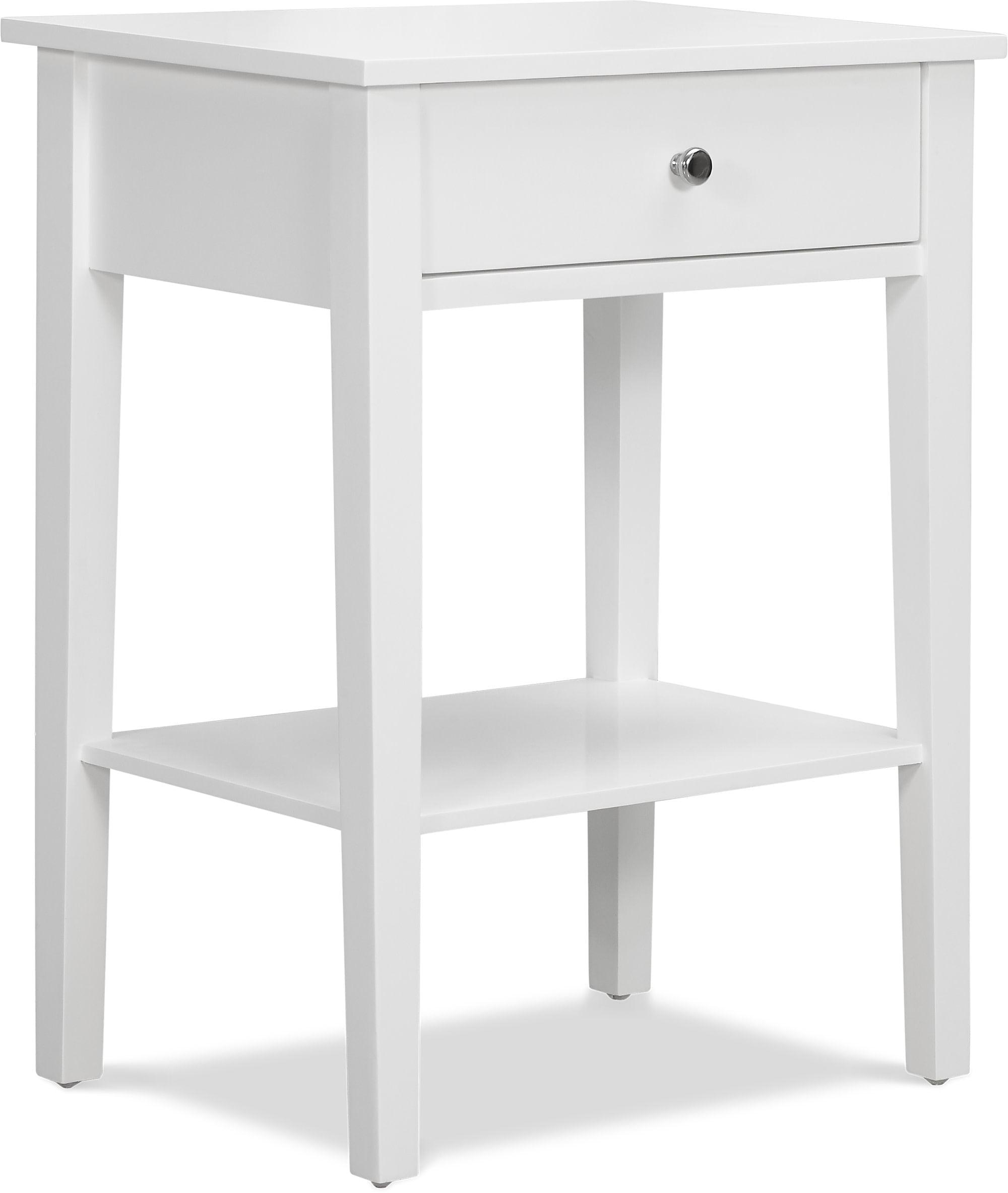 Classic White Wood End Table with Storage Drawer and Shelf