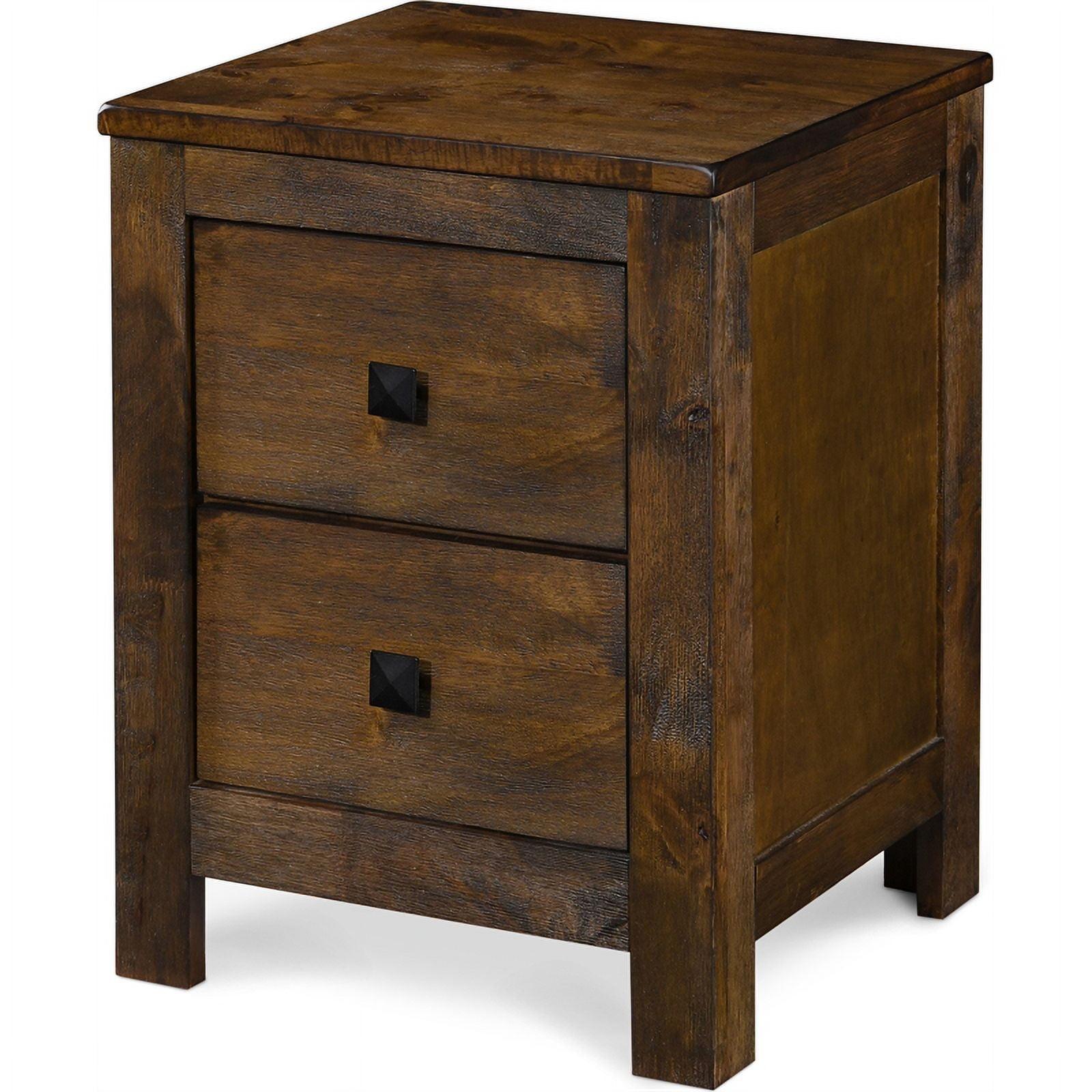 Stratford 2 Drawer Nightstand Classic Brown - Finch: Bedside Storage, Rustic Farmhouse Design