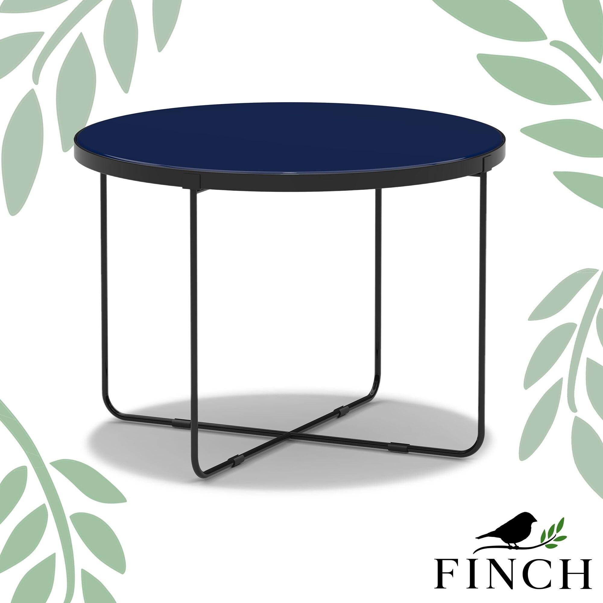 Finch 28'' Round Blue Wood Coffee Table with Black Metal Base