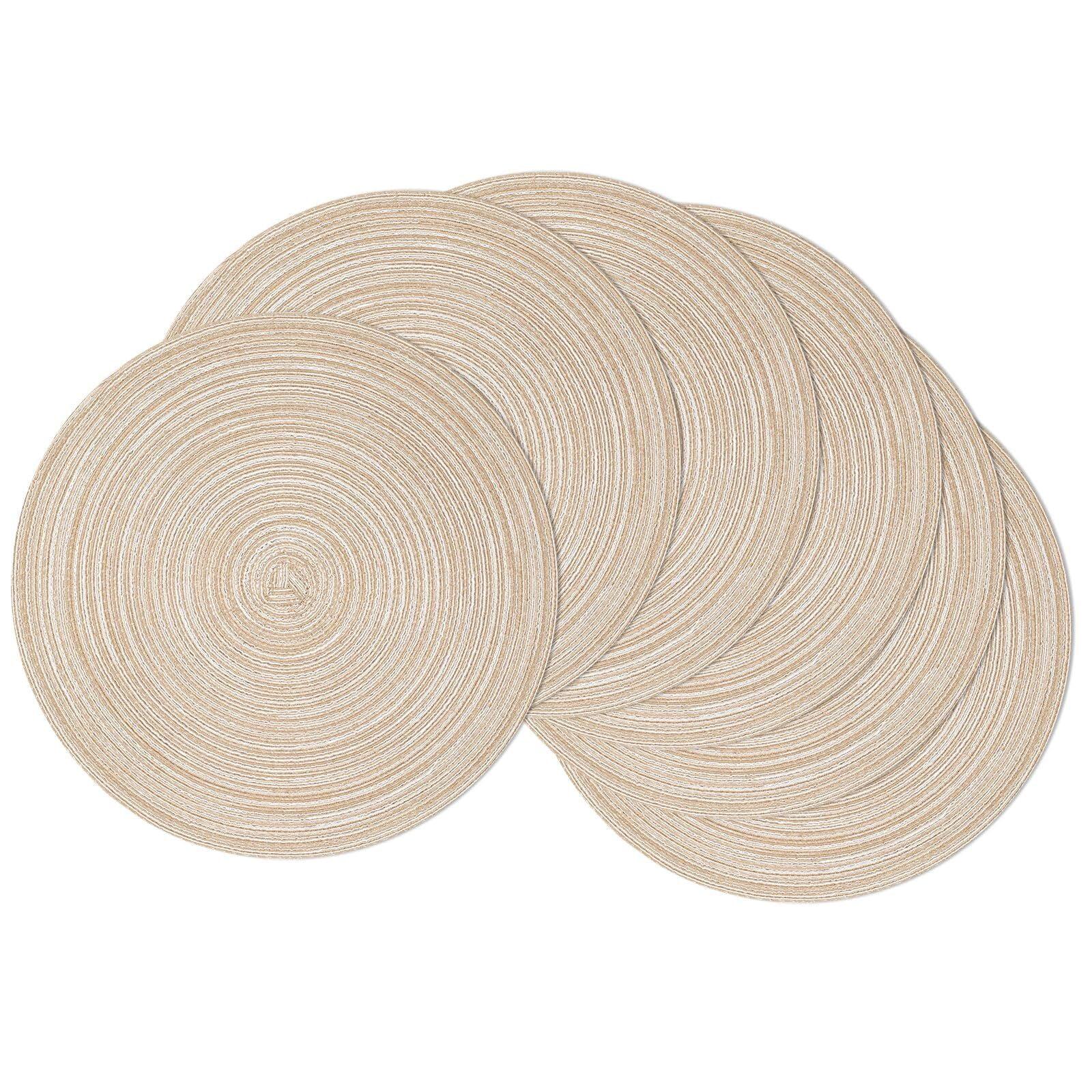 Beige Round Braided Cotton Polyester Placemats Set of 6