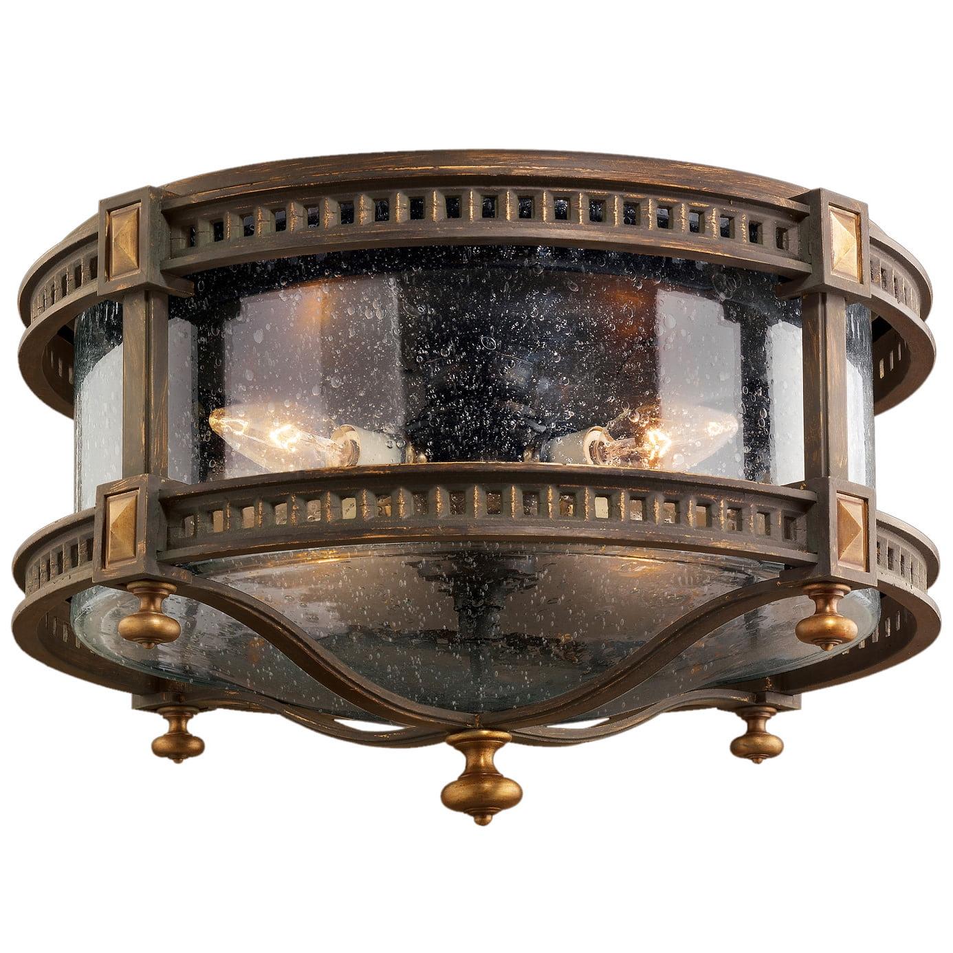 Beekman Place 18" Hand Blown Seedy Glass Outdoor Flush Mount in Woodland Brown
