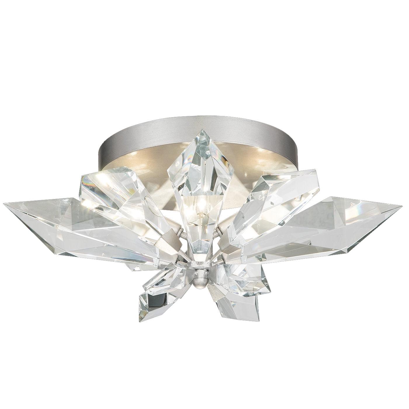 Majestic Forest Silver Leaf 4-Light Flush Mount with Faceted Crystal Leaves