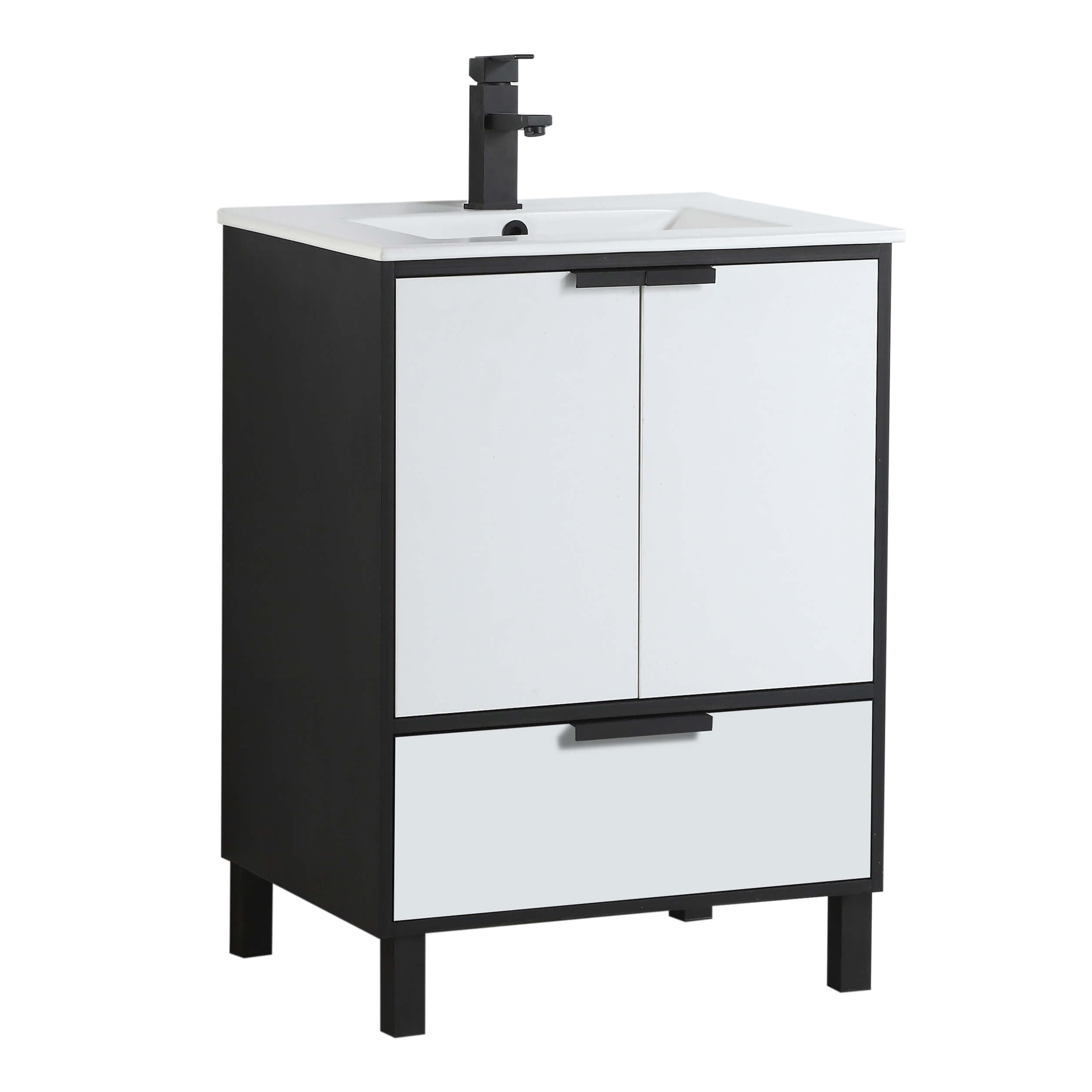 Fine Fixture Hamilton Bathroom Vanity and Sink, 24 Inch Matte White Paint - ADA Compliant