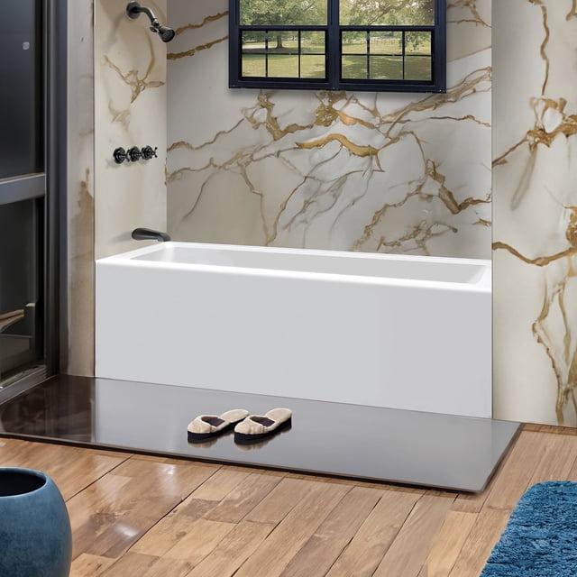 Fine Fixtures Acrylic-Fiberglass Soaking Bathtub, White. Alcove | Apron Front Left Hand 60"x32"