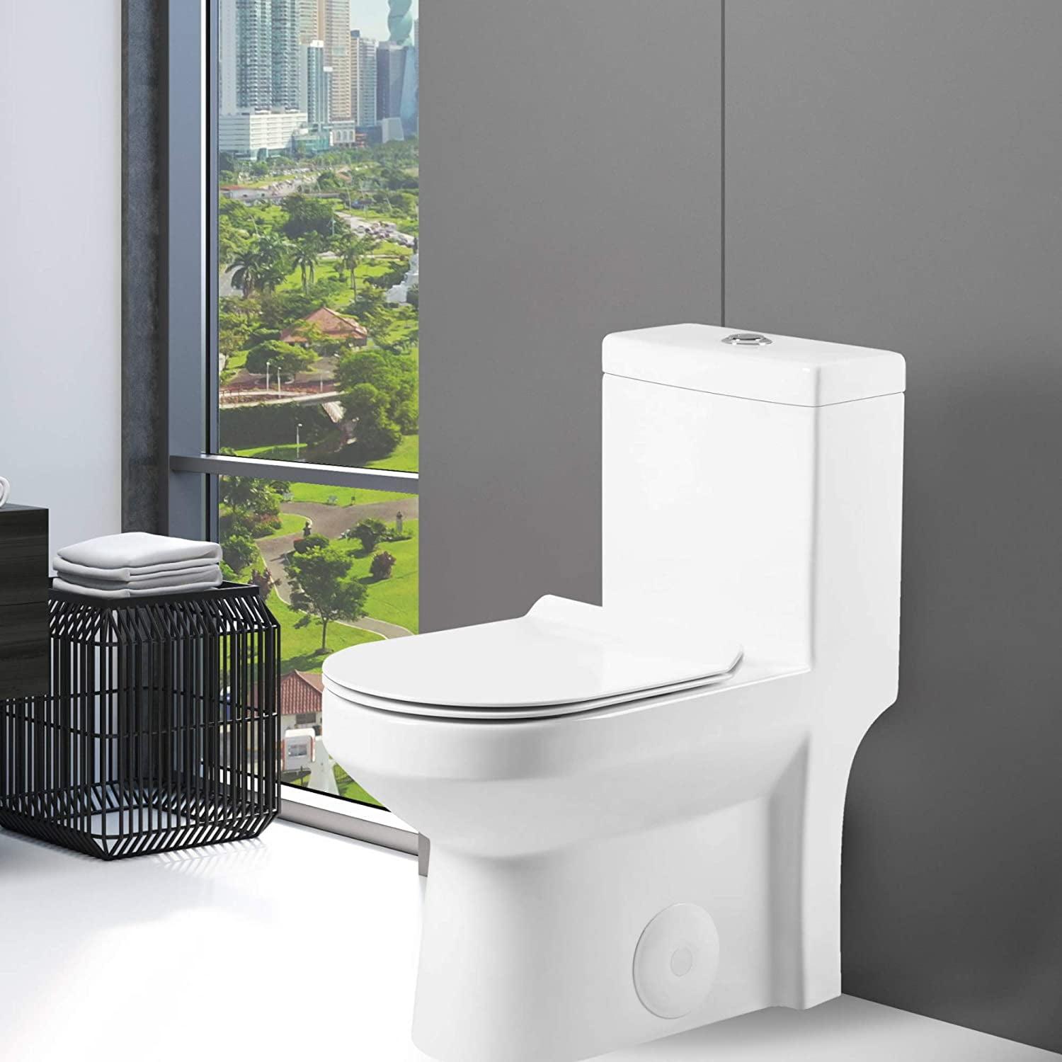 Compact White Ceramic Round One-Piece Dual Flush Toilet