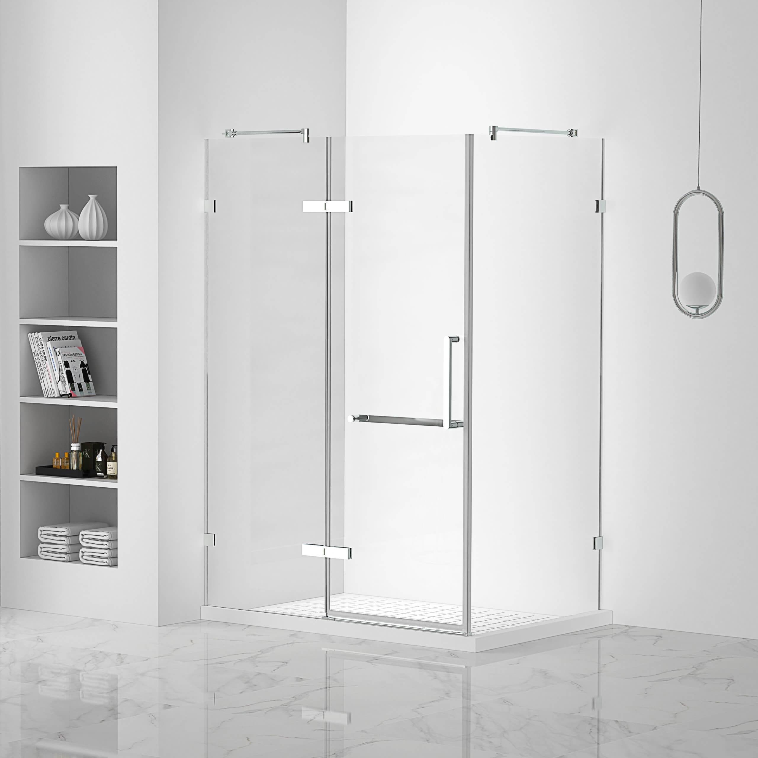 42'' Frameless Hinged Glass Shower Door with Chrome Finish