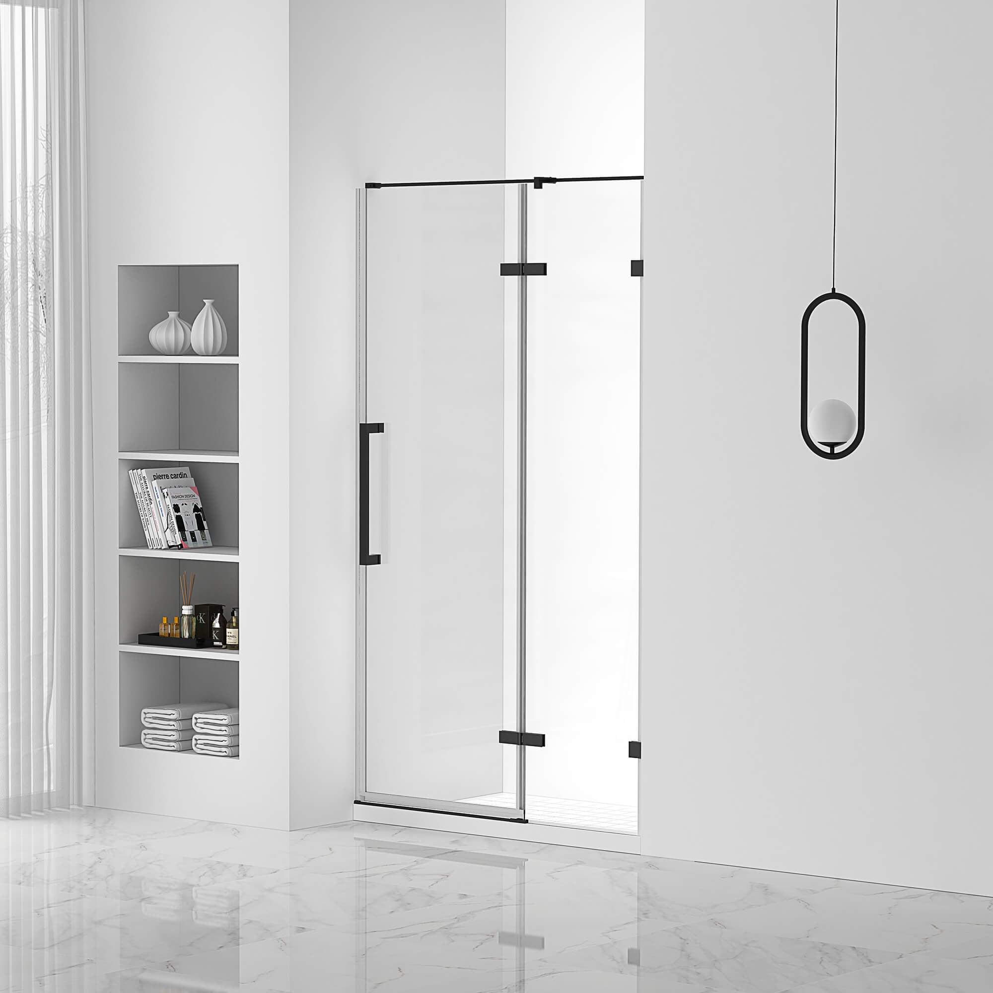 32'' Black Hinged Frameless Shower Door with Clear Tempered Glass