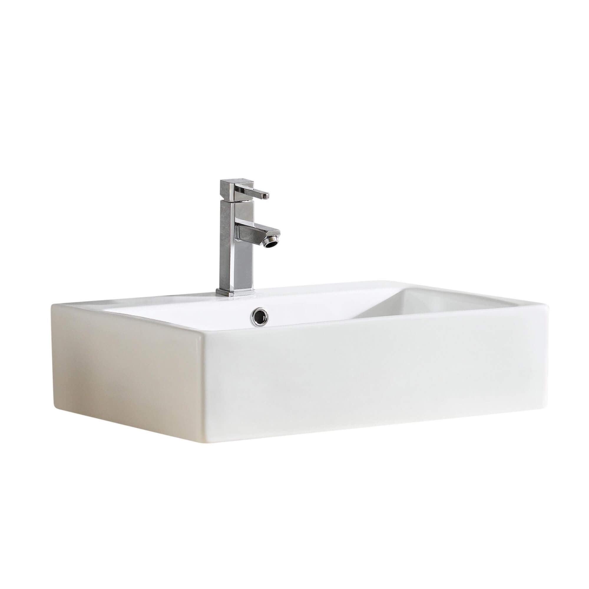 Imperial White Rectangular Ceramic Vessel Sink with Overflow