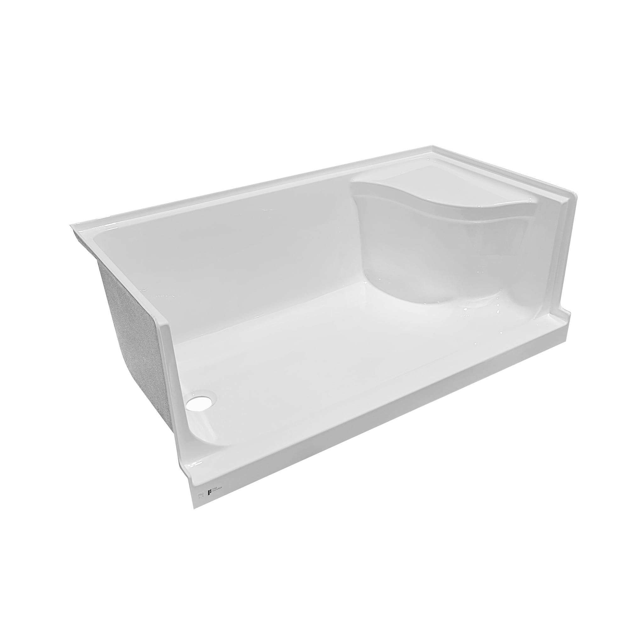 White Acrylic Single Threshold Shower Base with Seat and Right Drain