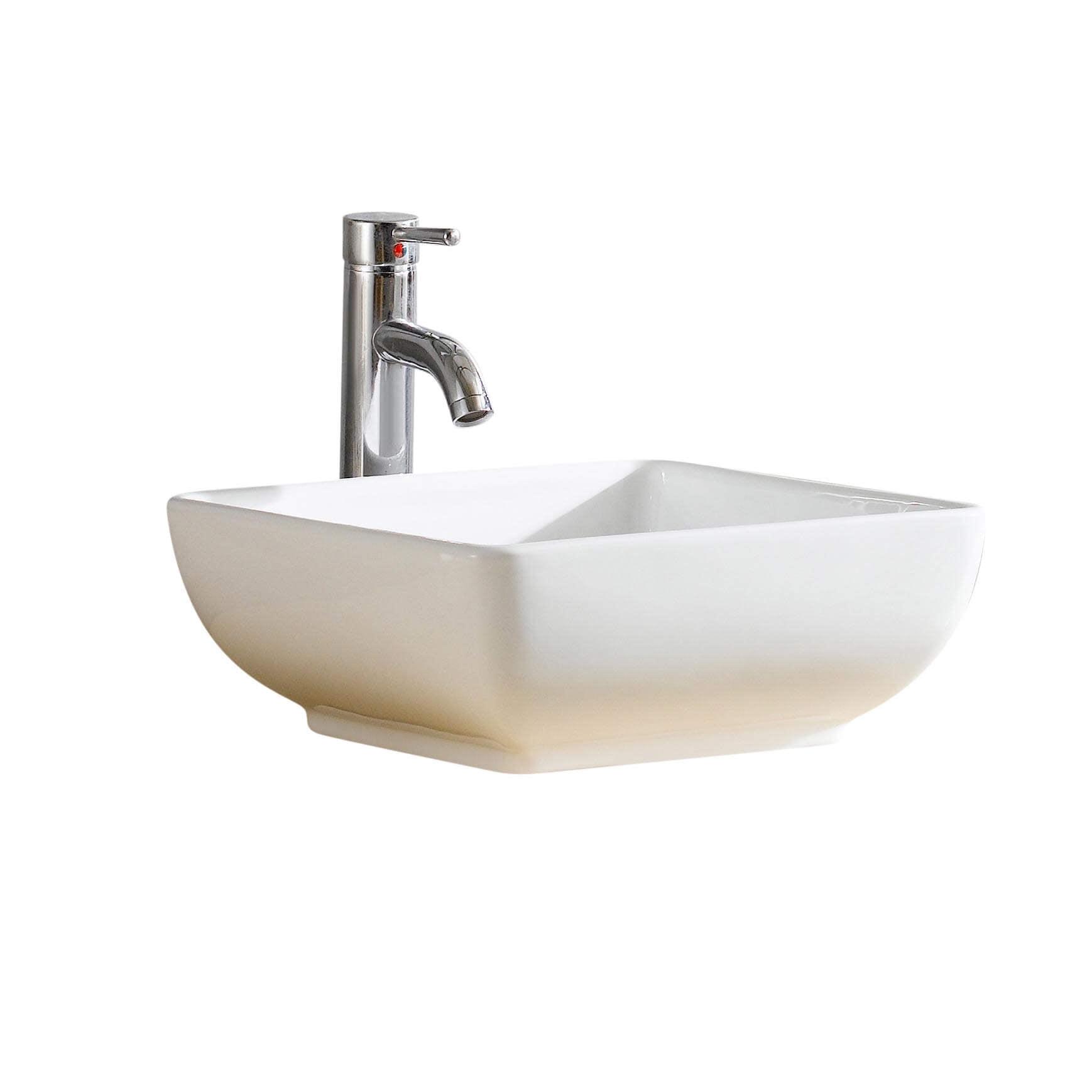 White Ceramic Square Vessel Bathroom Sink