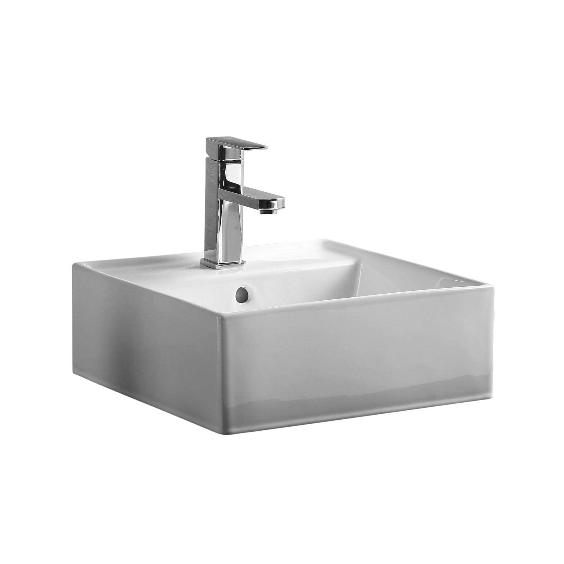 White Ceramic Square Modern Vessel Bathroom Sink