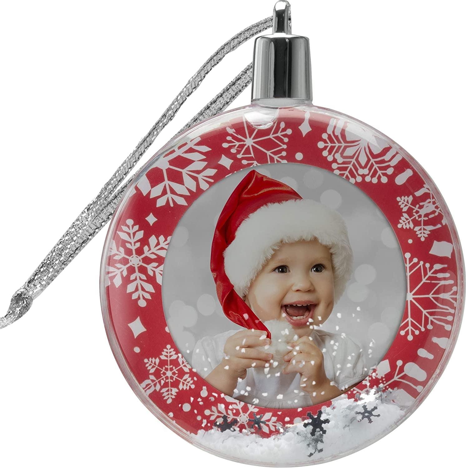 Fine Photo Gifts Red Border Round Snow Globe 2.25" Photo Ornament