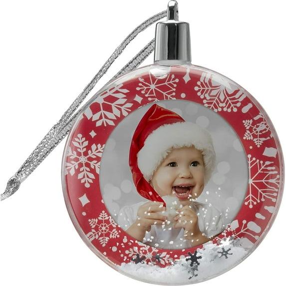 Fine Photo Gifts Red Border Round Snow Globe 2.25" Photo Ornament