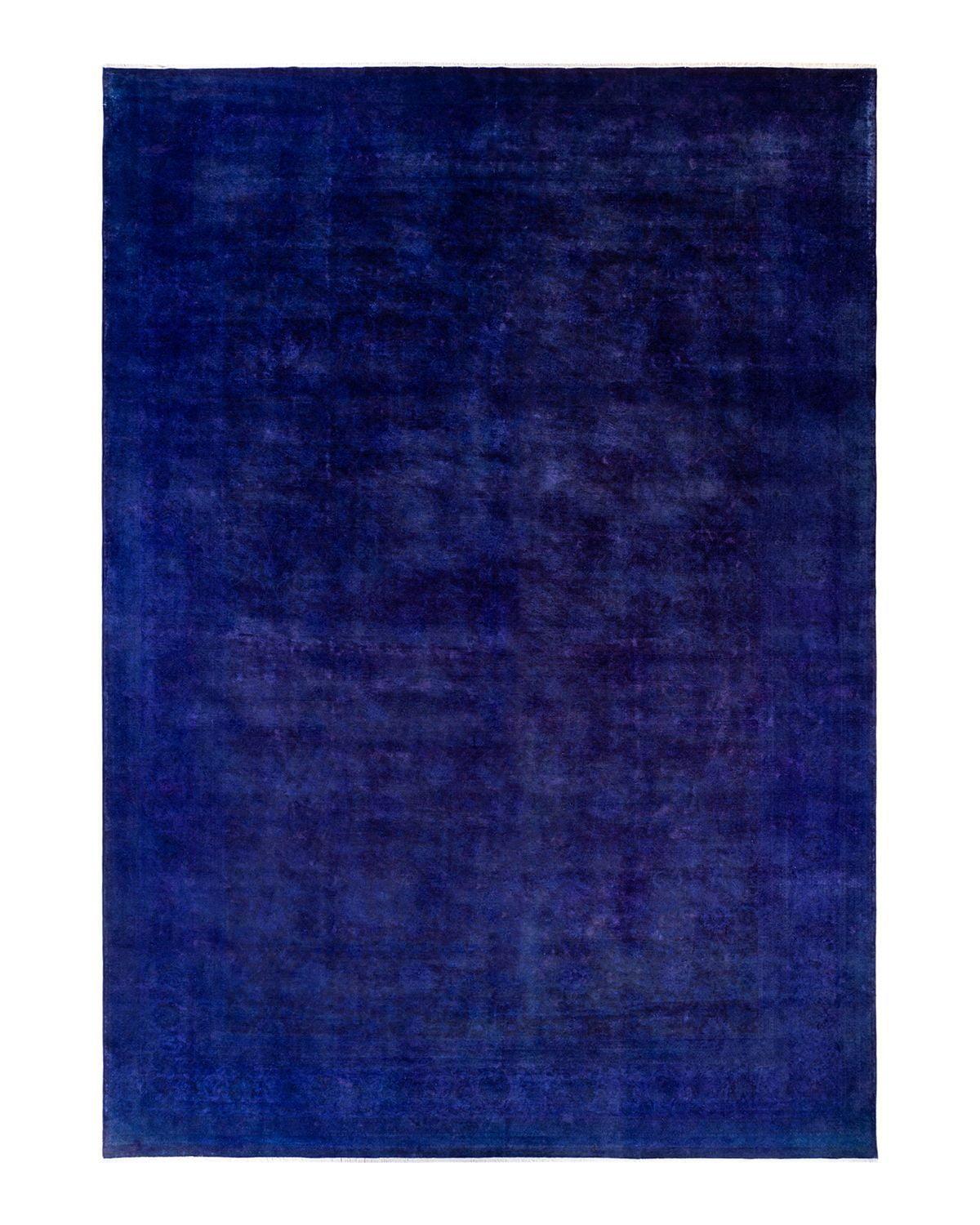 Hand-Knotted Deep Blue Wool Rectangular Area Rug 12' 4"