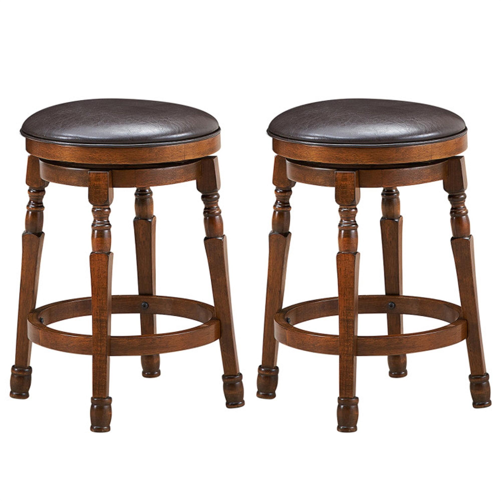 Finihen 24" Set of 2 Swivel Leather Padded Bar Stools, Indoor Modern Wood Dining Chair, Brown