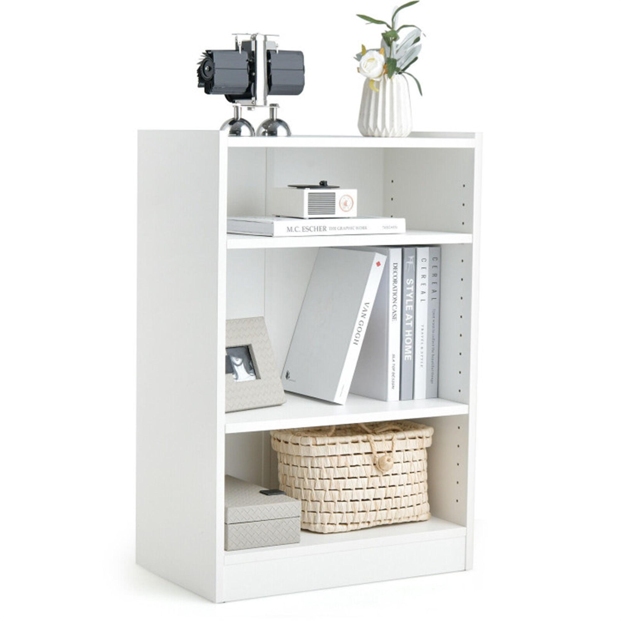 White 3-Tier Adjustable MDF Bookcase with Anti-Toppling Device