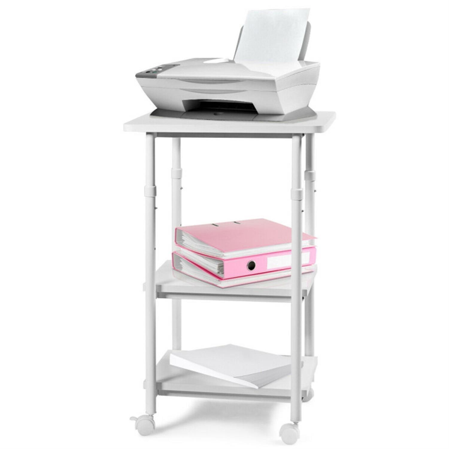Tangkula 3-Tier Adjustable Rolling Under Desk Printer Cart with 3 Storage Shelves Printer Stand for home office White