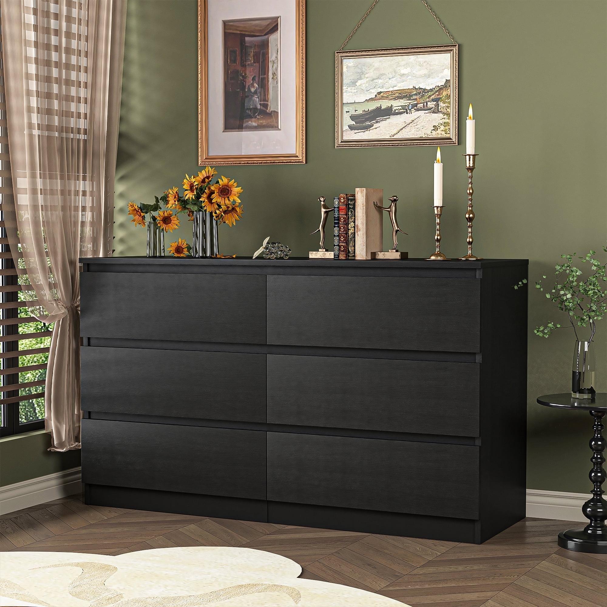 Hommoo 6 Drawer Double Dresser for Bedroom Black