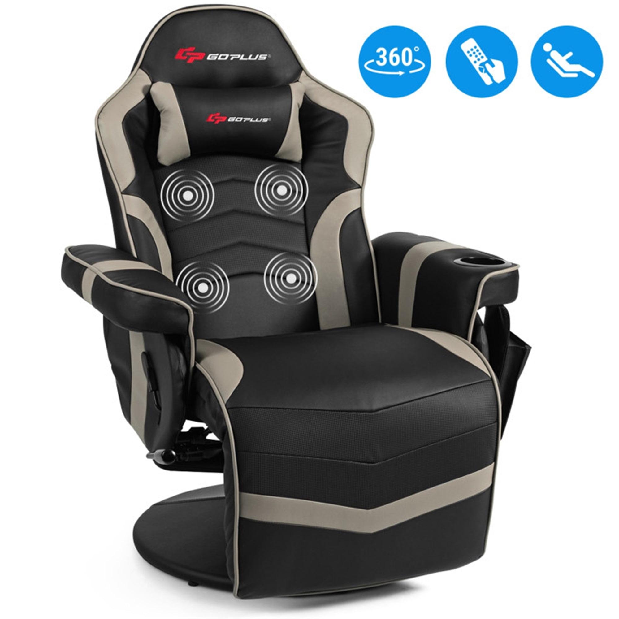 Costway Massage Gaming Recliner Reclining Racing Chair Swivel Gray