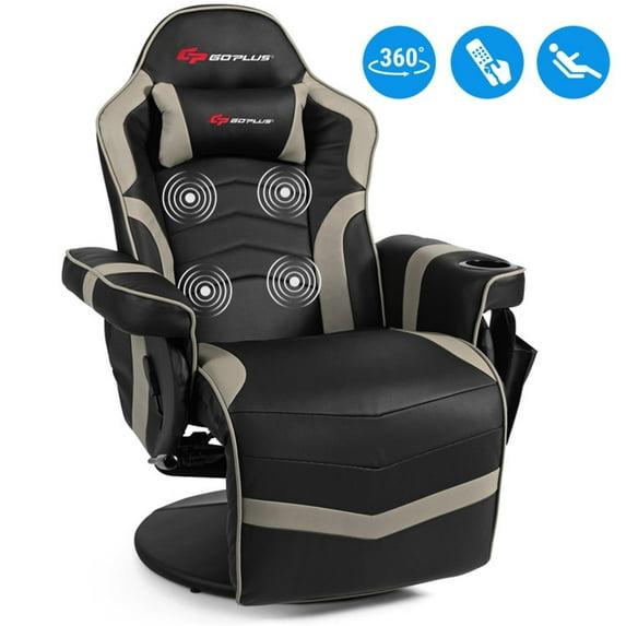 Costway Massage Gaming Recliner Reclining Racing Chair Swivel Gray